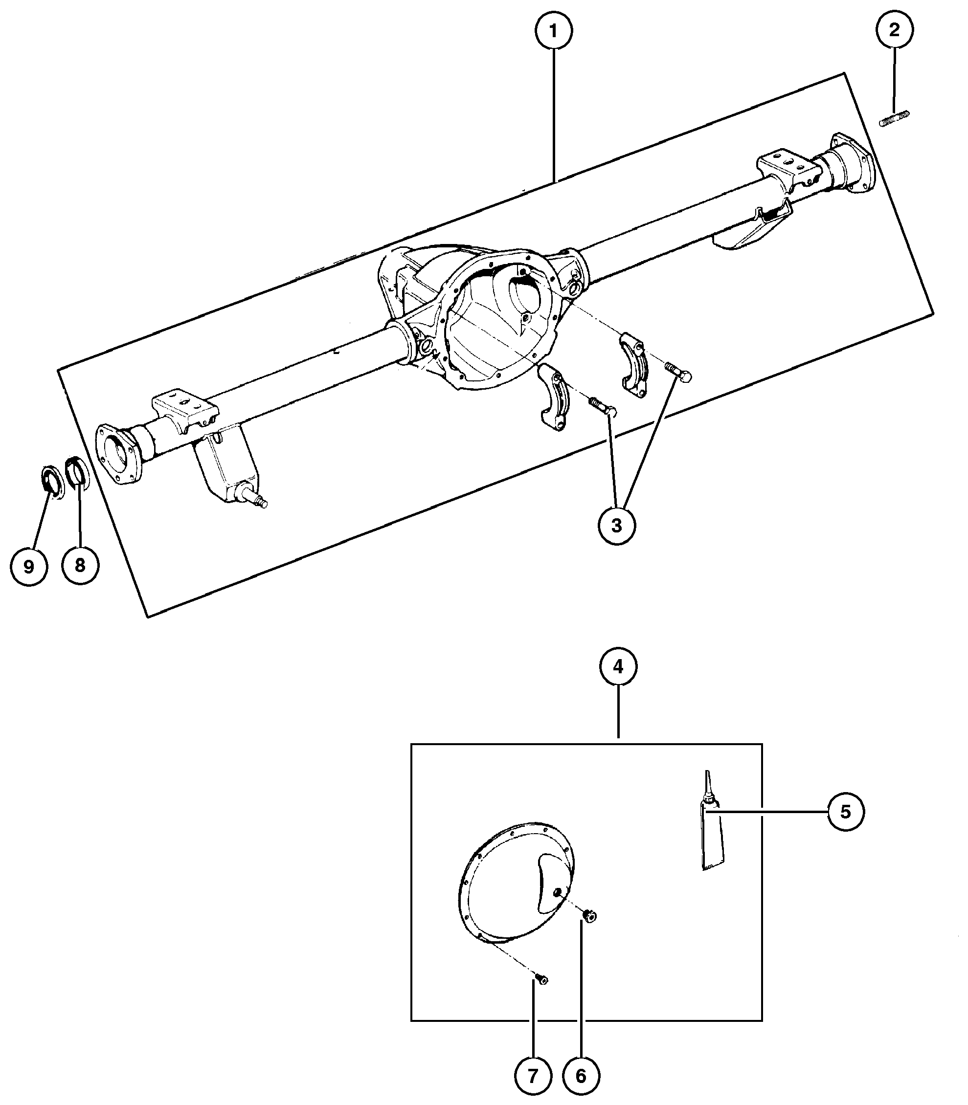 Exploded view: Housing,Rear,Axle,Dana Model 44