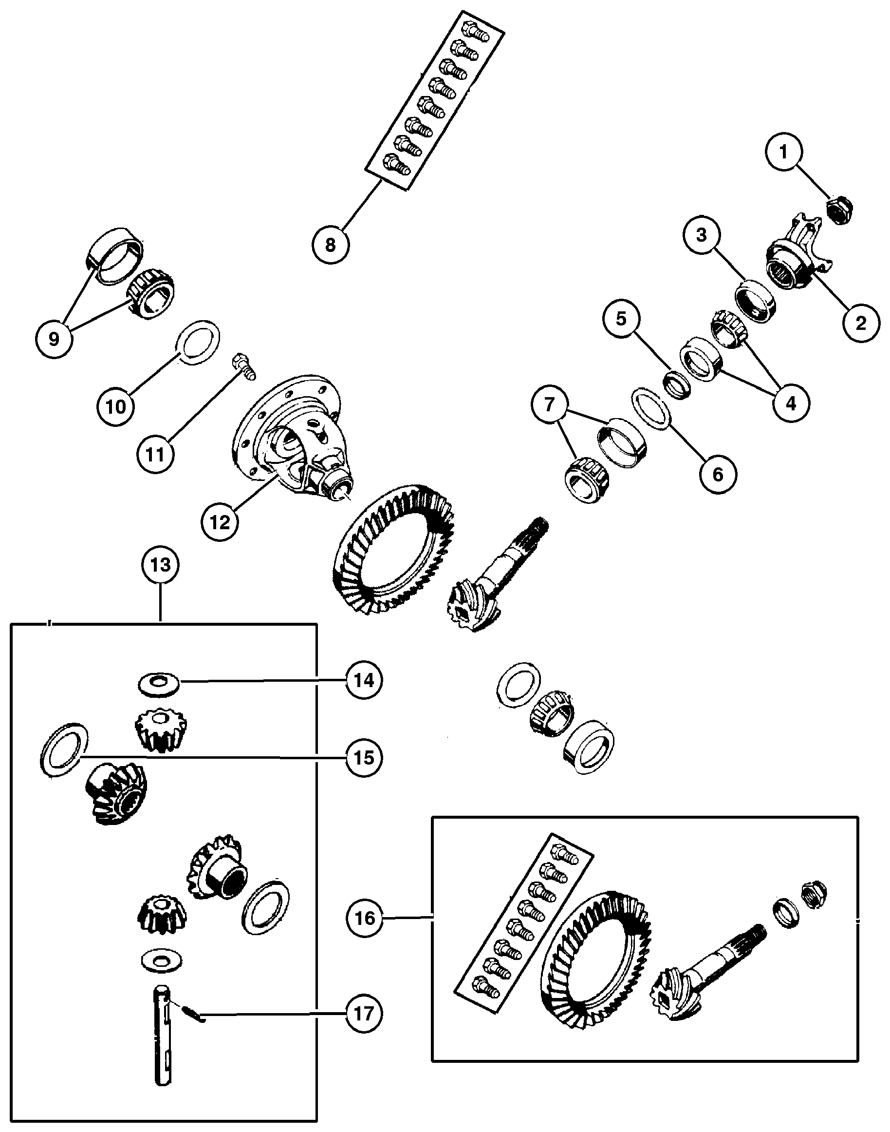 Exploded view: Differential,Rear,Dana Model 35,without Trac-Lok [DSA]