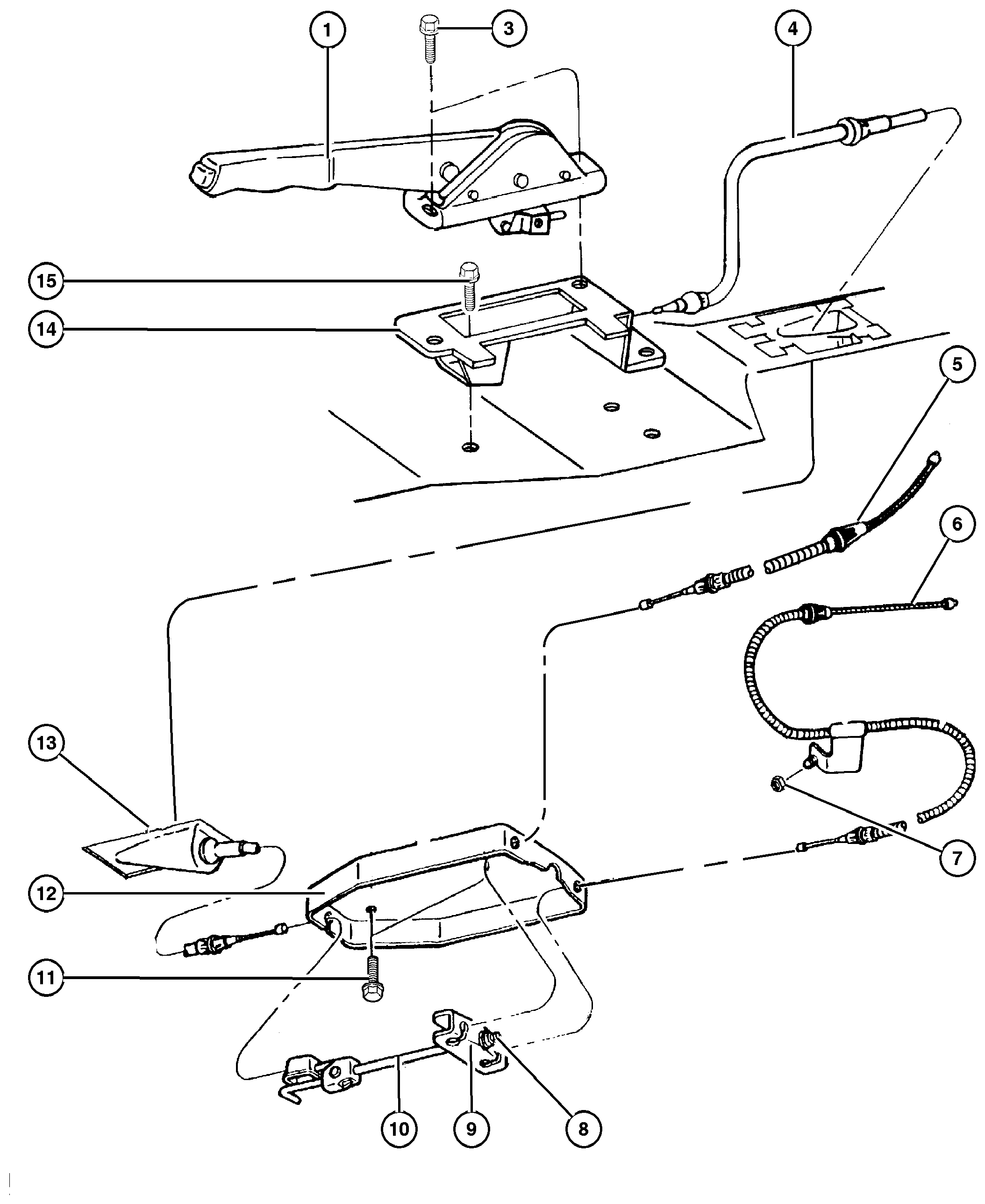 Exploded view: Lever Assembly And Cables Parking Brake