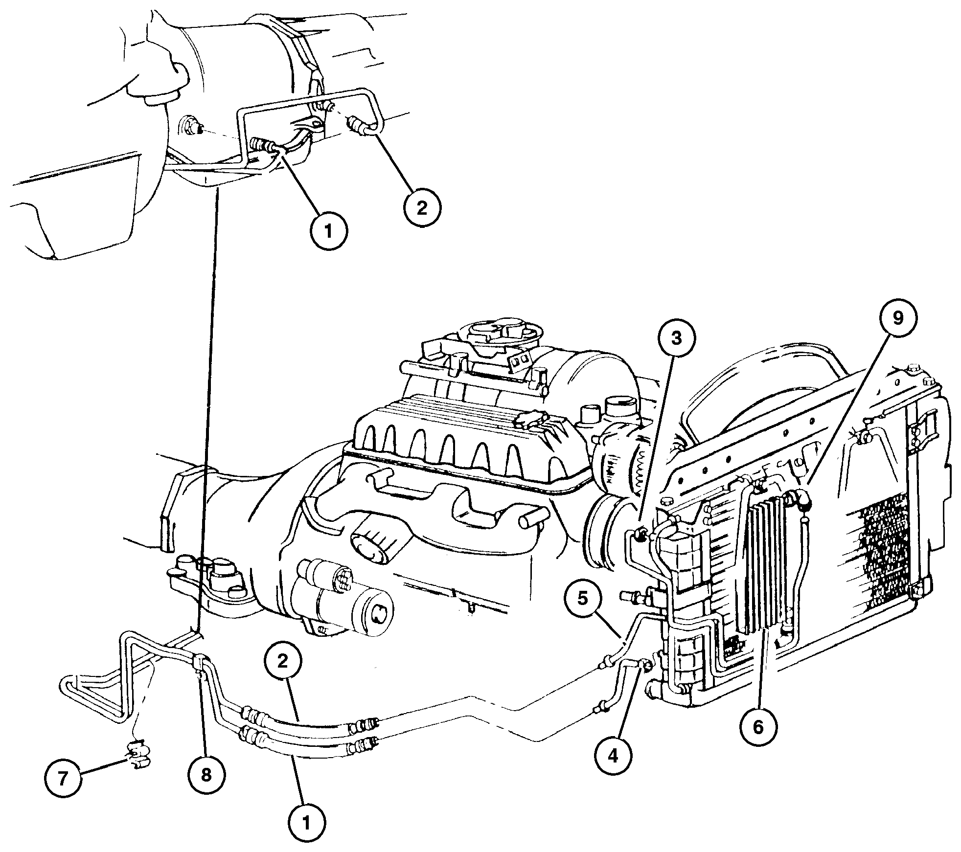 Exploded view: Oil Cooler And Lines 5.2L And 5.9L Engine