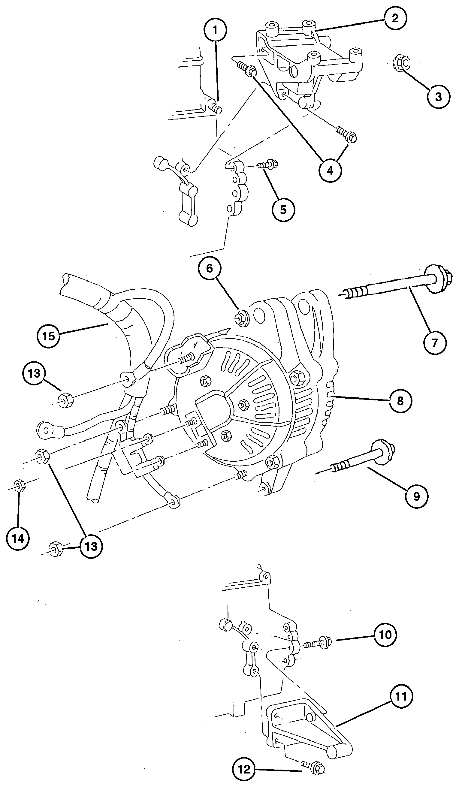 Exploded view: Alternator (Generator) & Mounting (4.0L Engine)