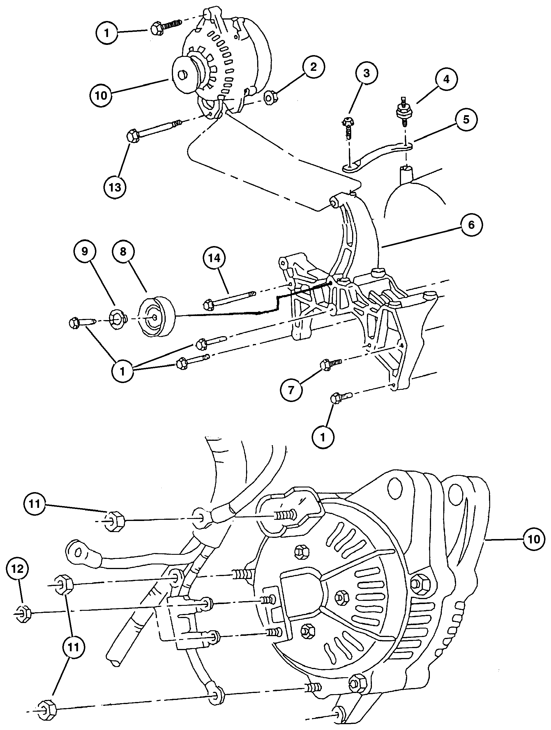 Exploded view: Alternator (Generator) & Mounting (5.2L & 5.9L Engines)