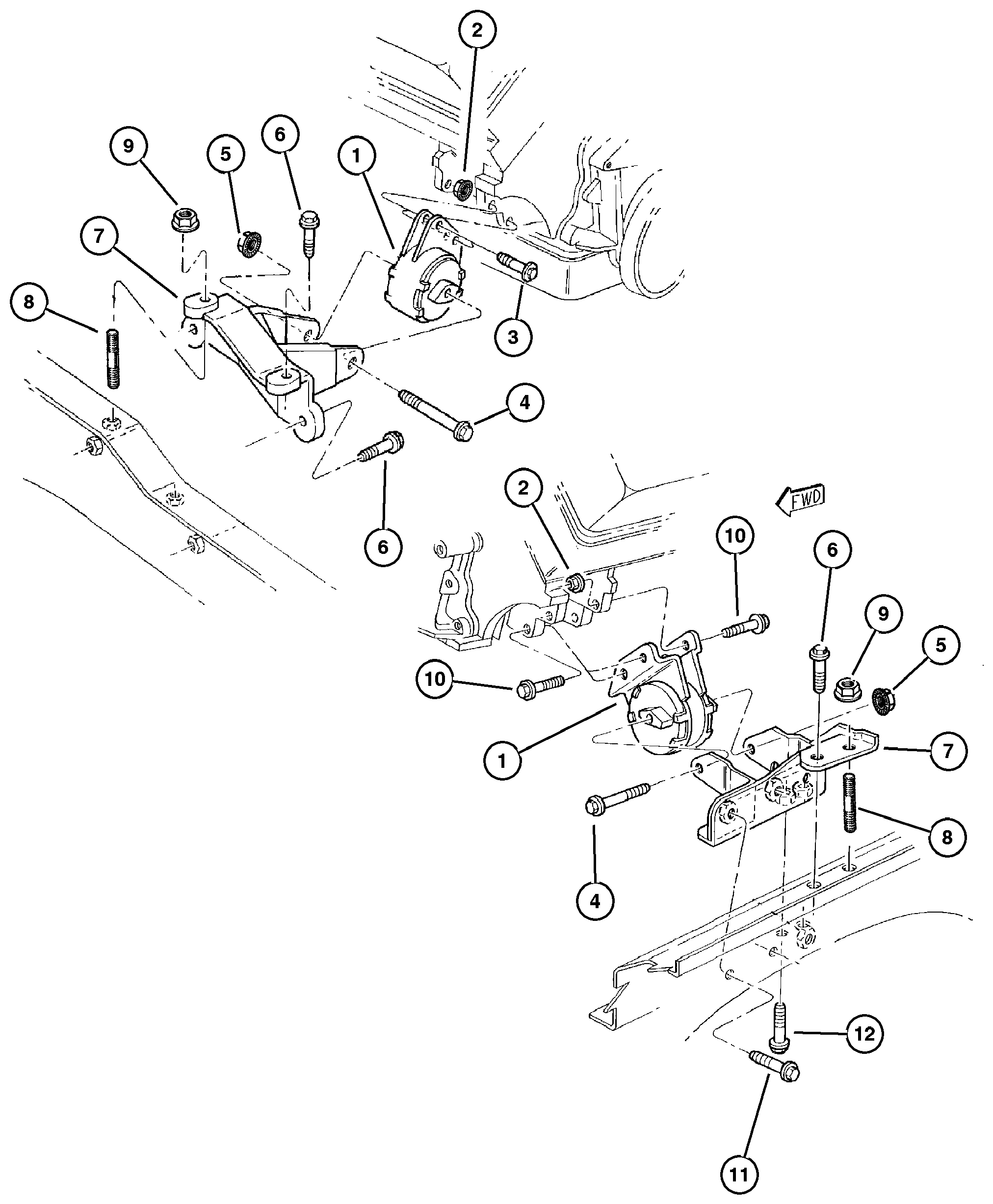 Exploded view: Engine Mounting, Front 5.2L (ELF) Engine