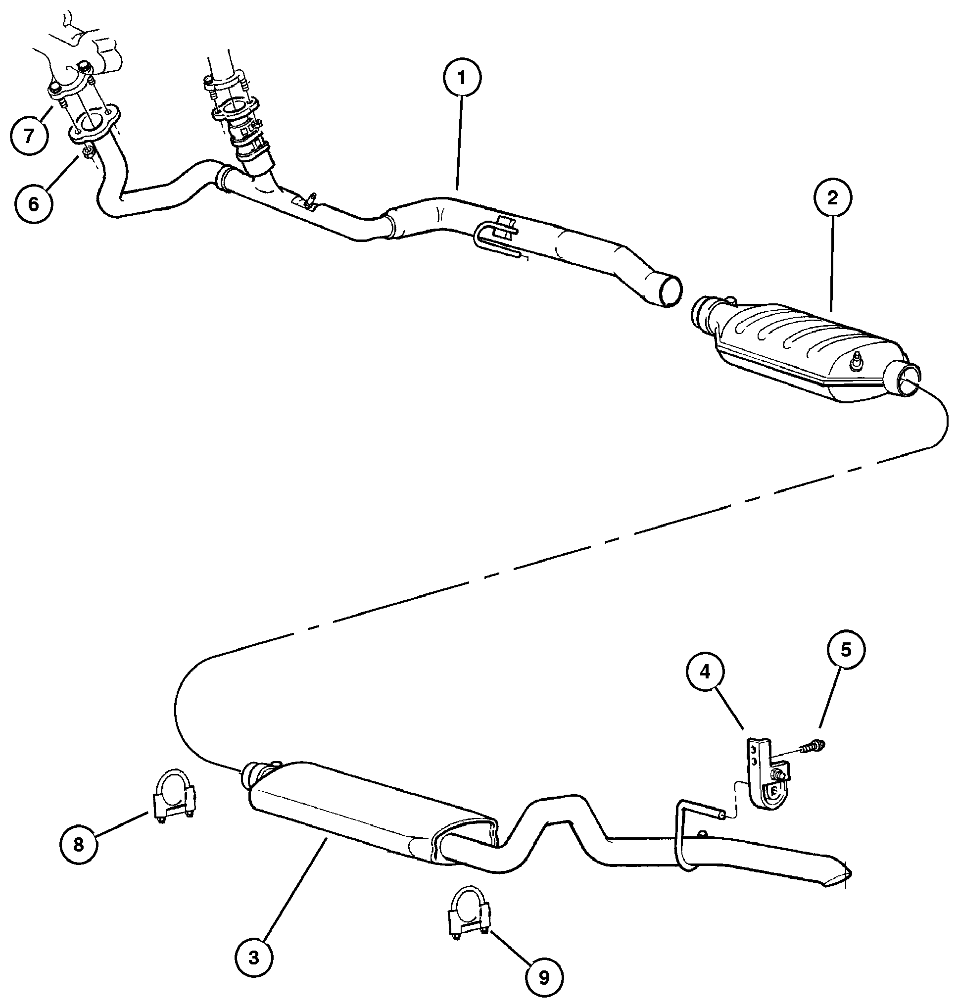 Exploded view: Exhaust System 5.2L (ELF), 5.9L (EML) Engine