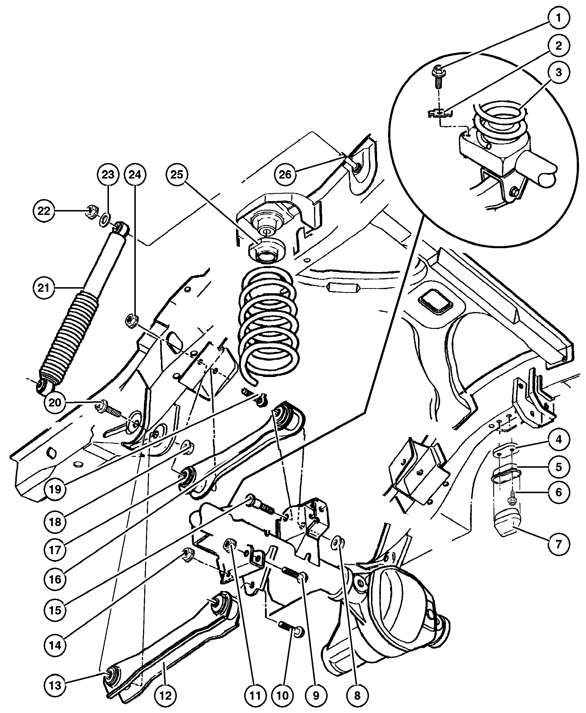 Exploded view: Suspension,Rear,Springs,Shocks