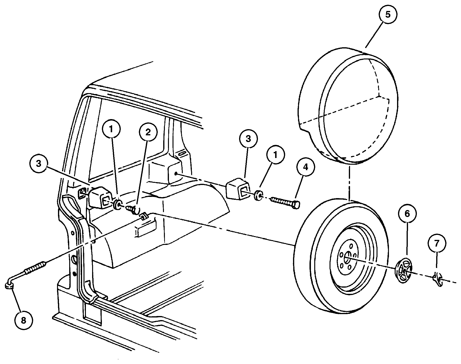 Exploded view: Wheel, Spare Inside Mounting