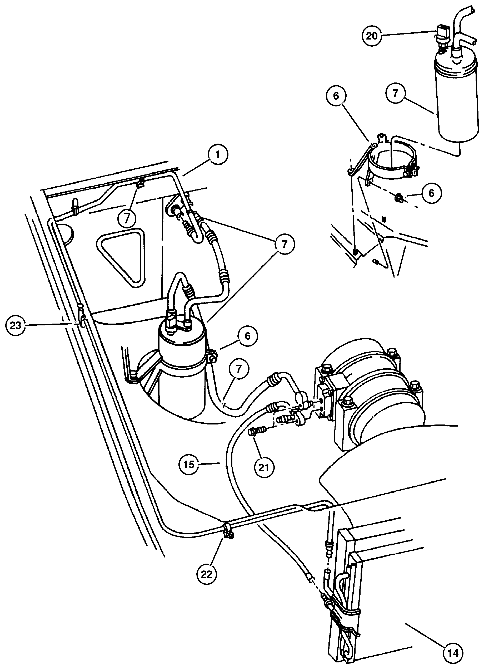 Exploded view: Accumulator, Condensor And Lines 4.0L Engine