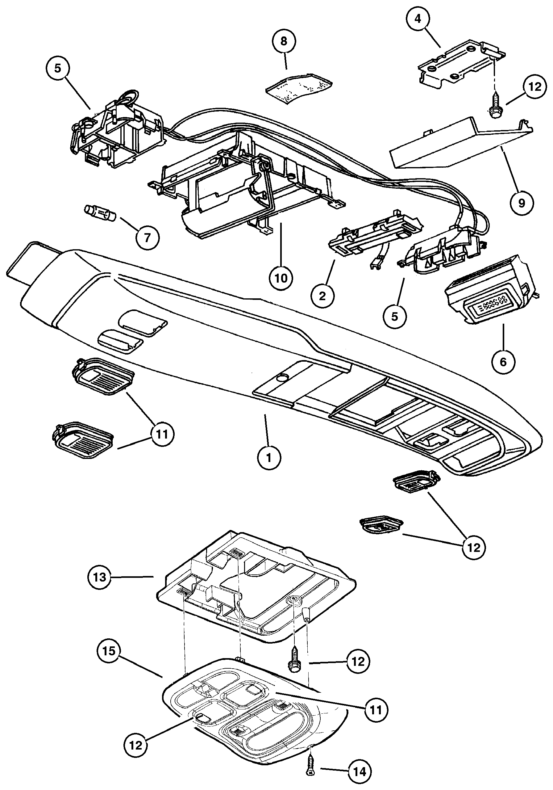 Exploded view: Overhead Console,
