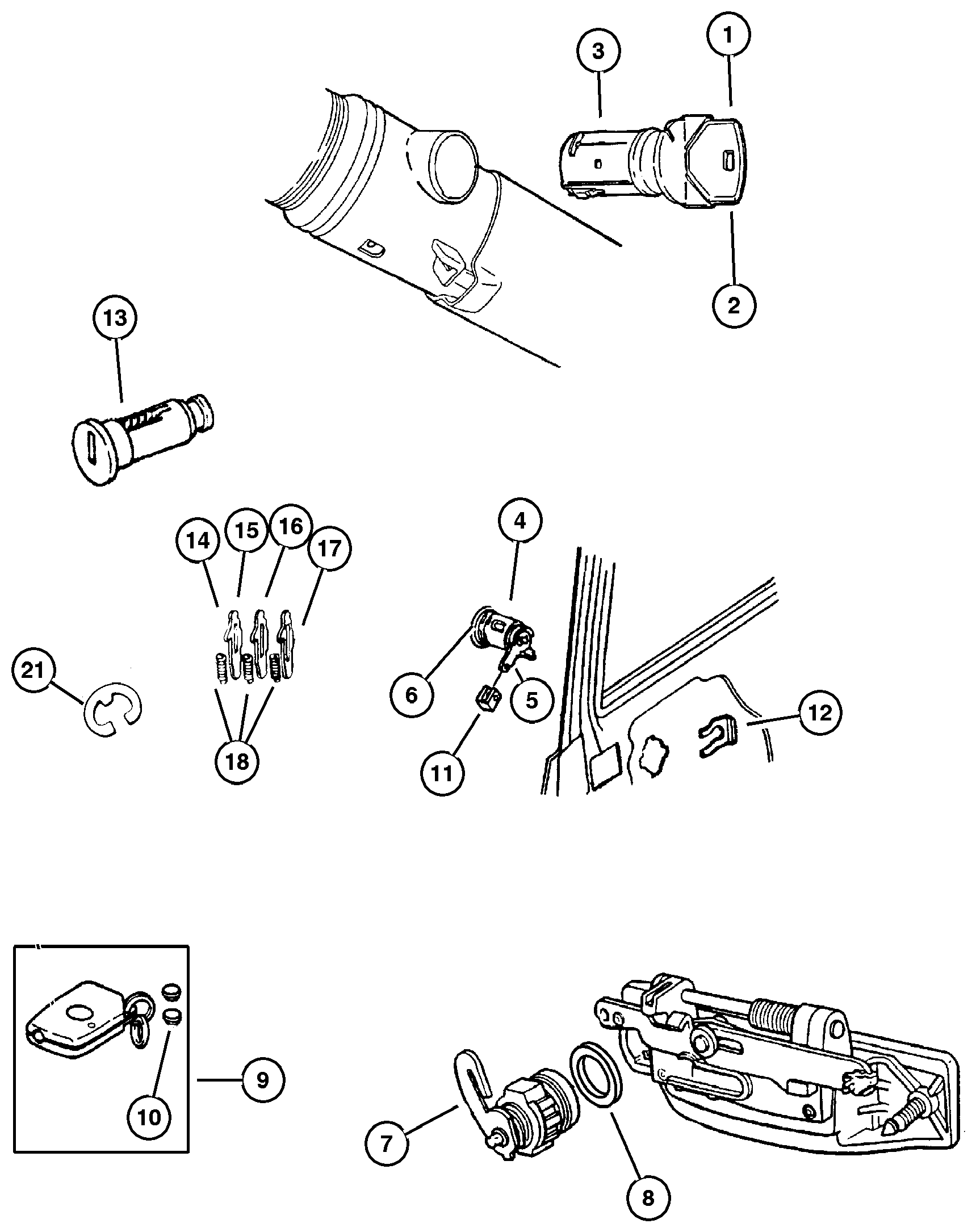 Exploded view: Lock Cylinders & Keys