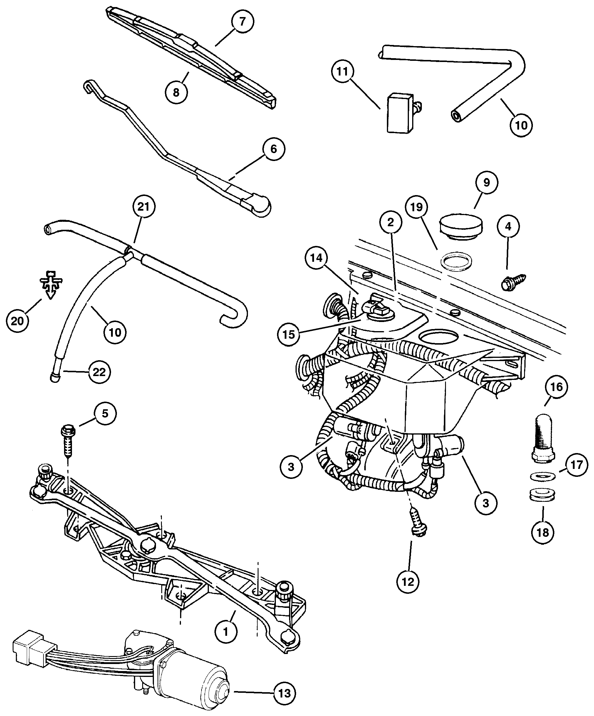 Exploded view: Windshield Wiper & Washer
