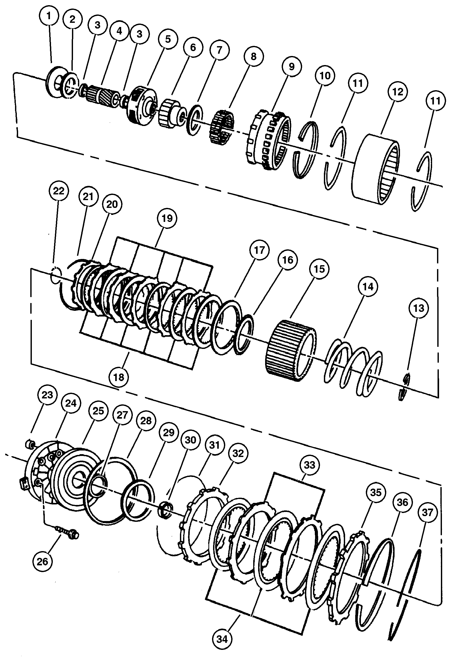 Exploded view: Clutch, Overdrive With Gear Train Automatic Transmission, 4 Speed, 42Re