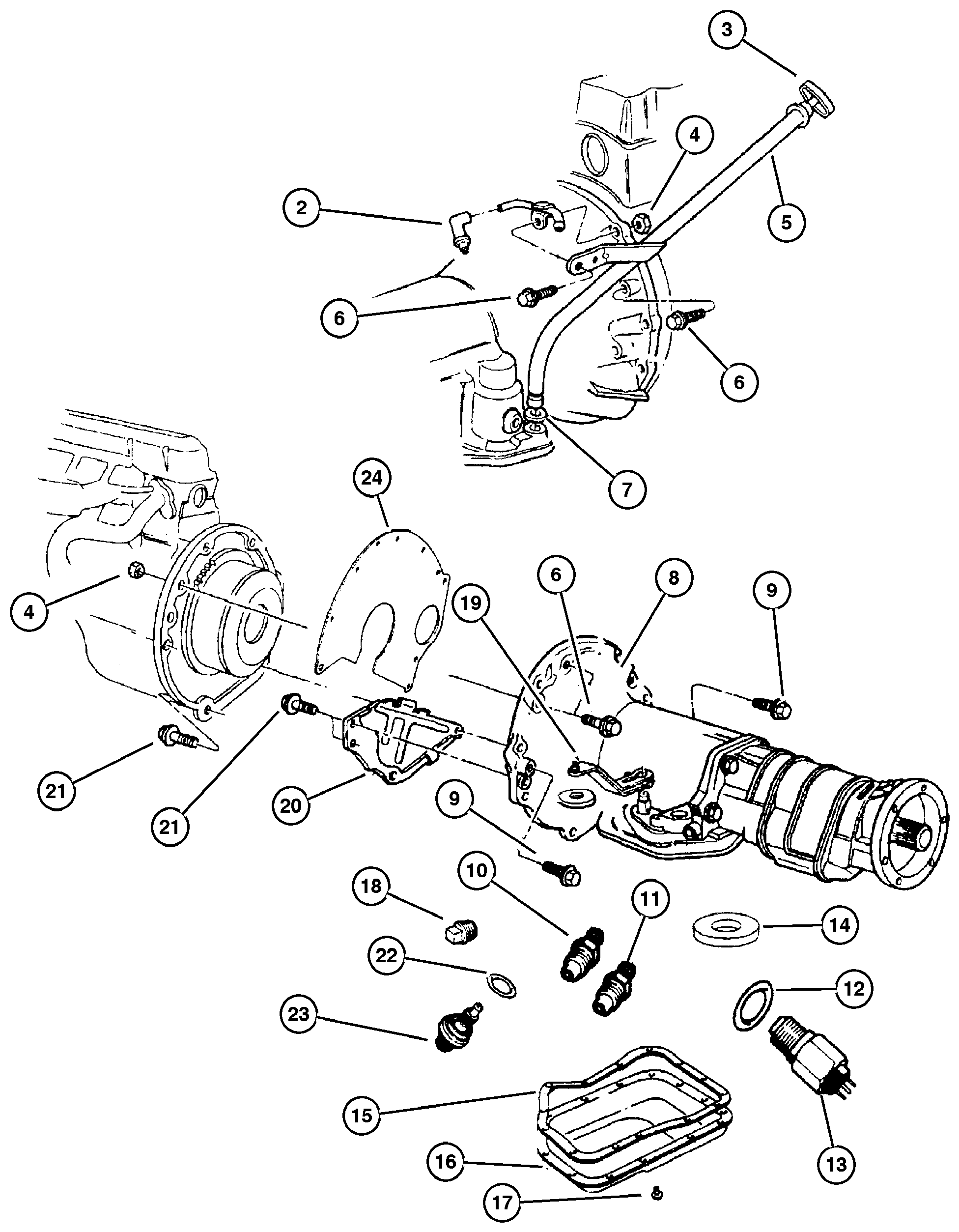 Exploded view: Case, And Related Parts Automatic Transmission, 4 Speed, 42Re