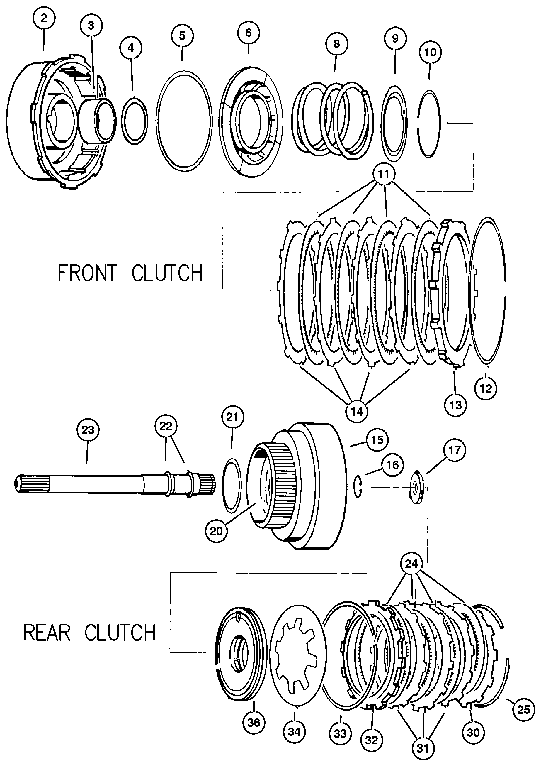 Exploded view: Clutch, Front And Rear With Gear Train Automatic Transmission, 4 Speed, 42Re