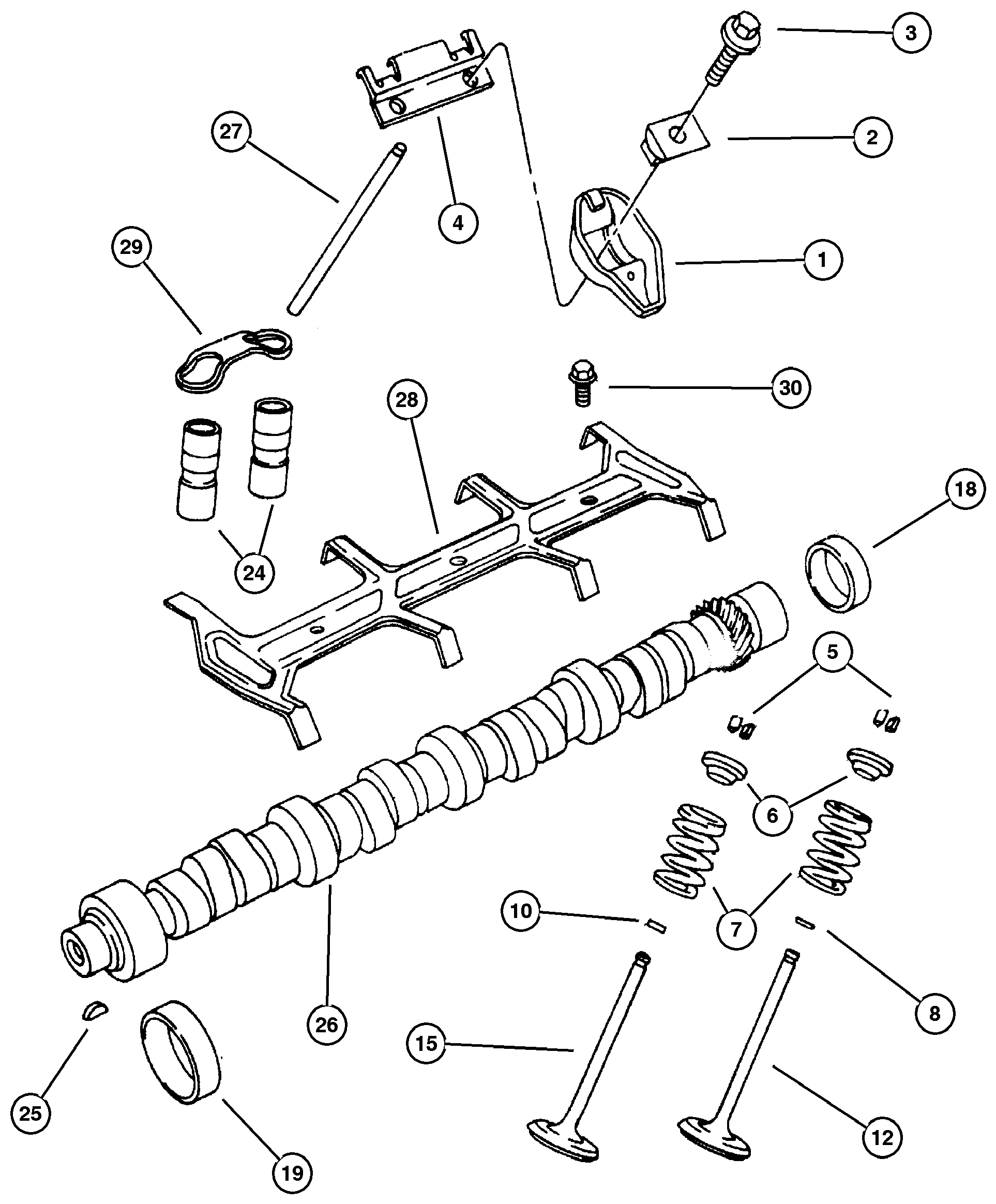 Exploded view: Camshaft and Valves 5.2L (ELF) Engine