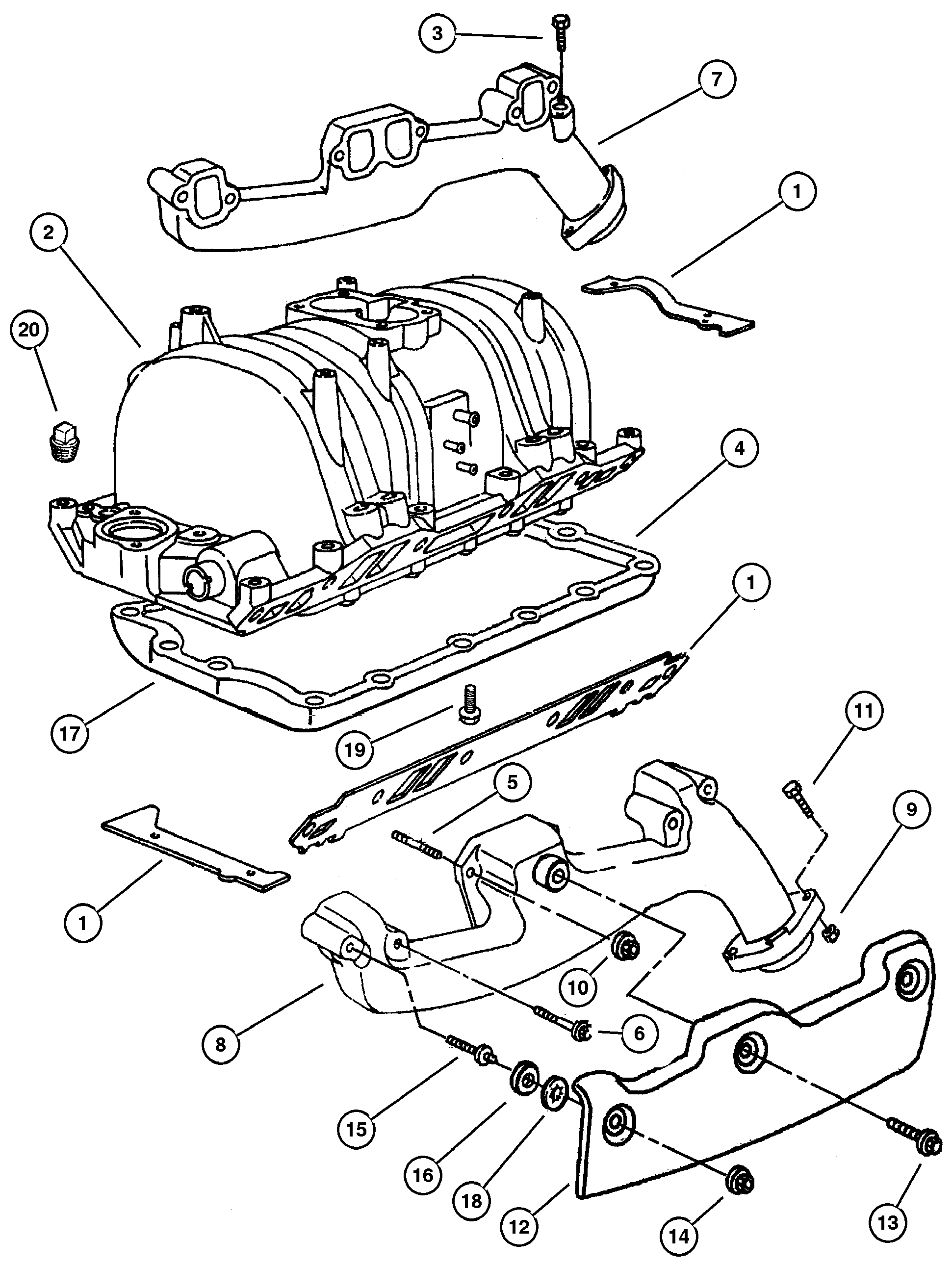Exploded view: Manifold, Intake and Exhaust 5.2L (ELF) Engine