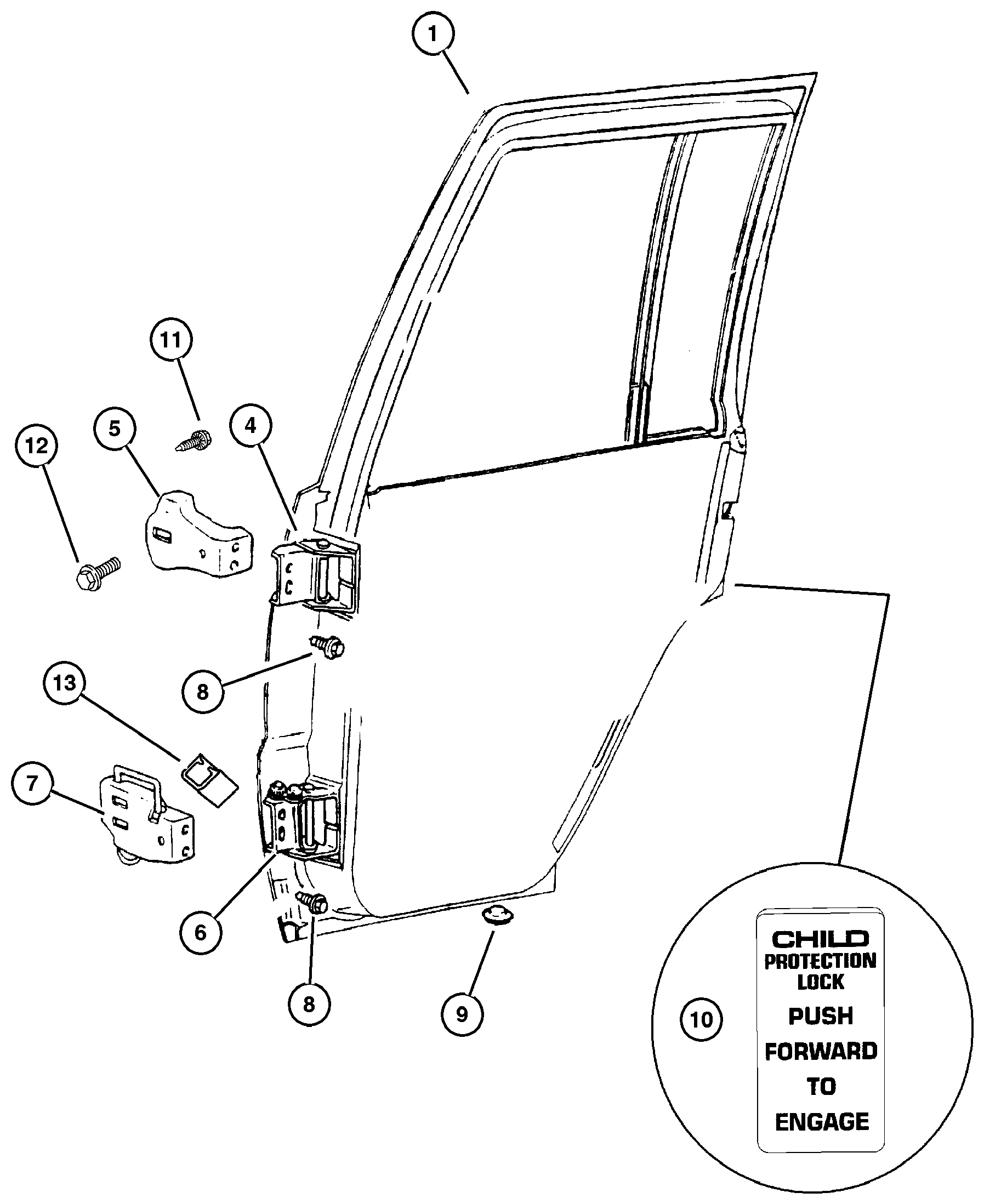 Exploded view: Door, Rear Shell And Hinges