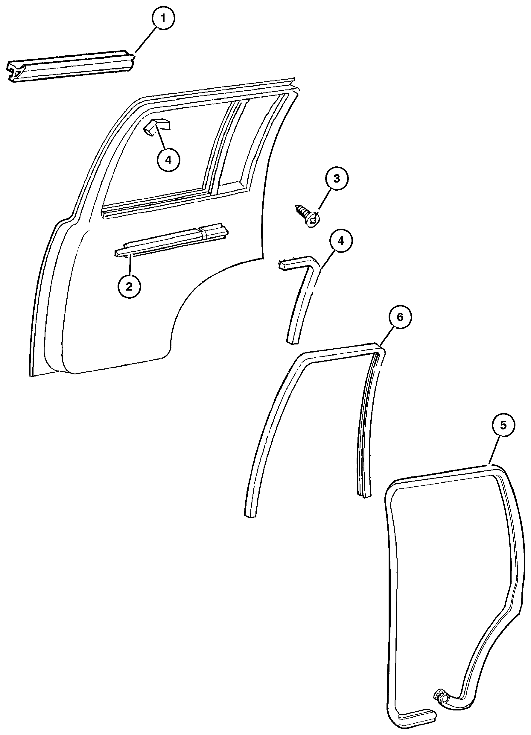 Exploded view: Door, Rear Weatherstrips And Seals