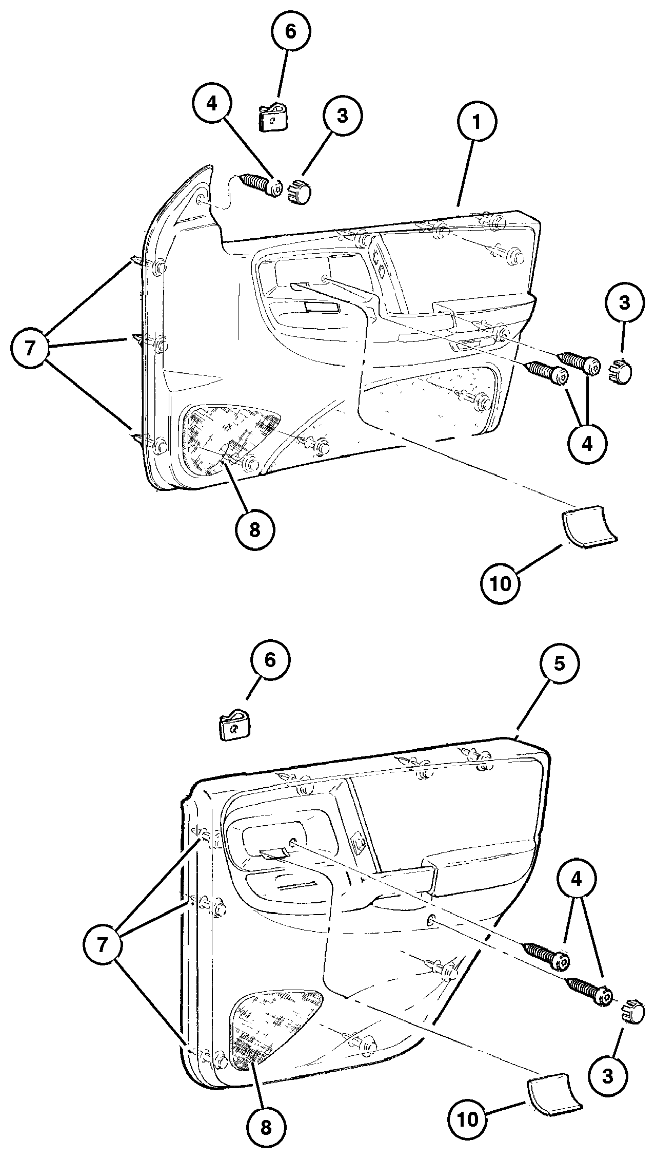 Exploded view: Panels, Door Trim