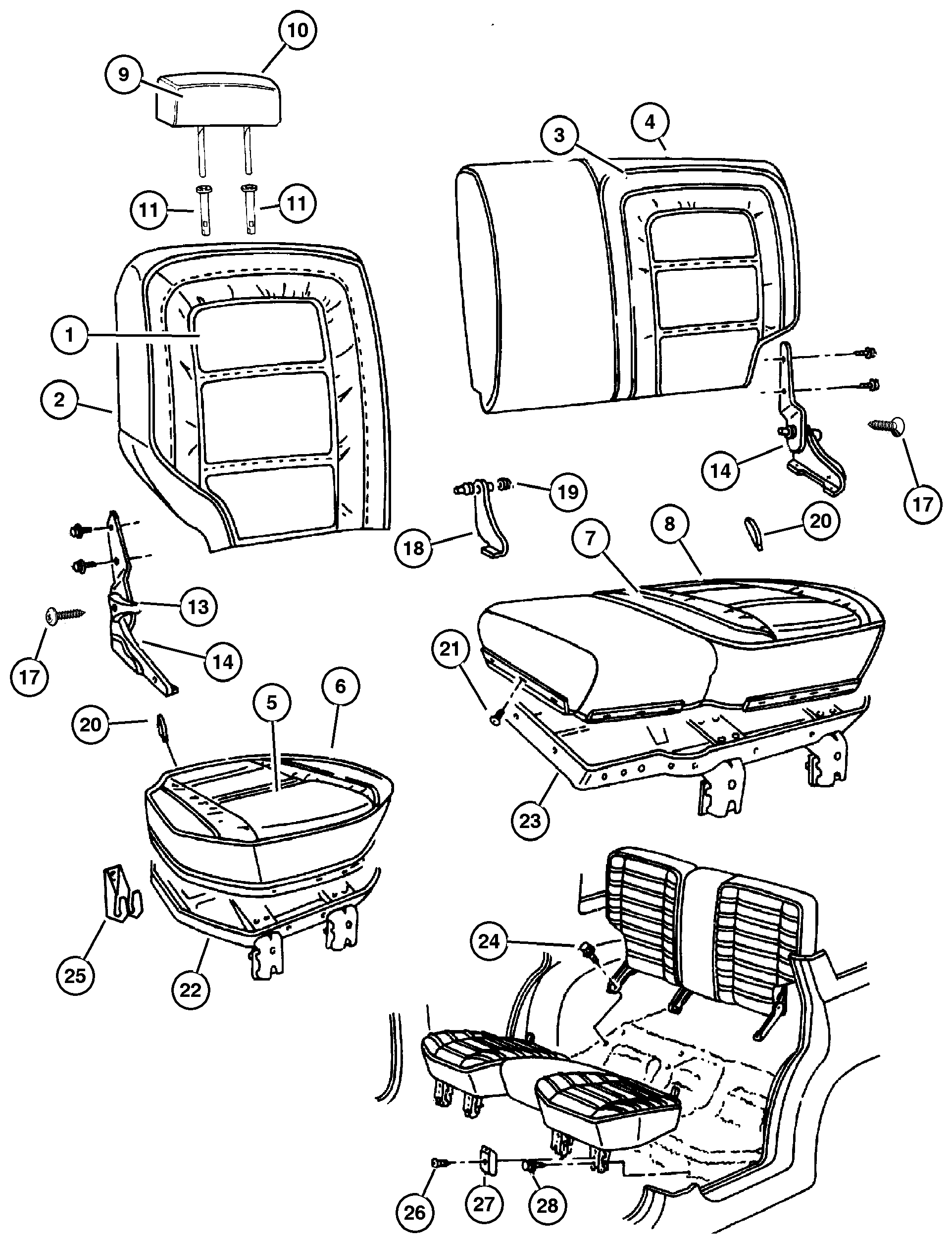 Exploded view: Rear Seat