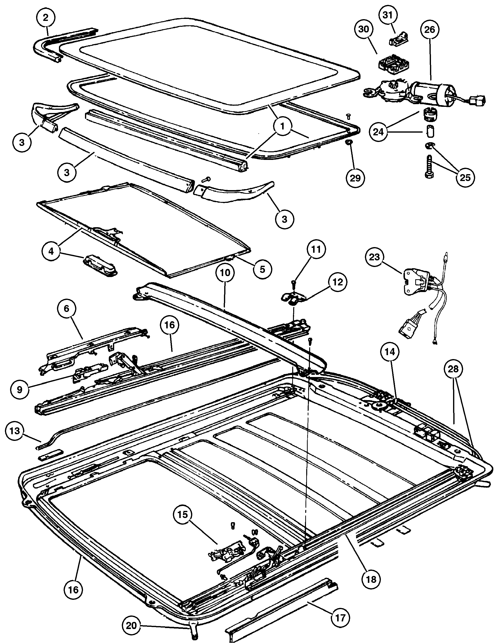 Exploded view: Sunroof Component Parts
