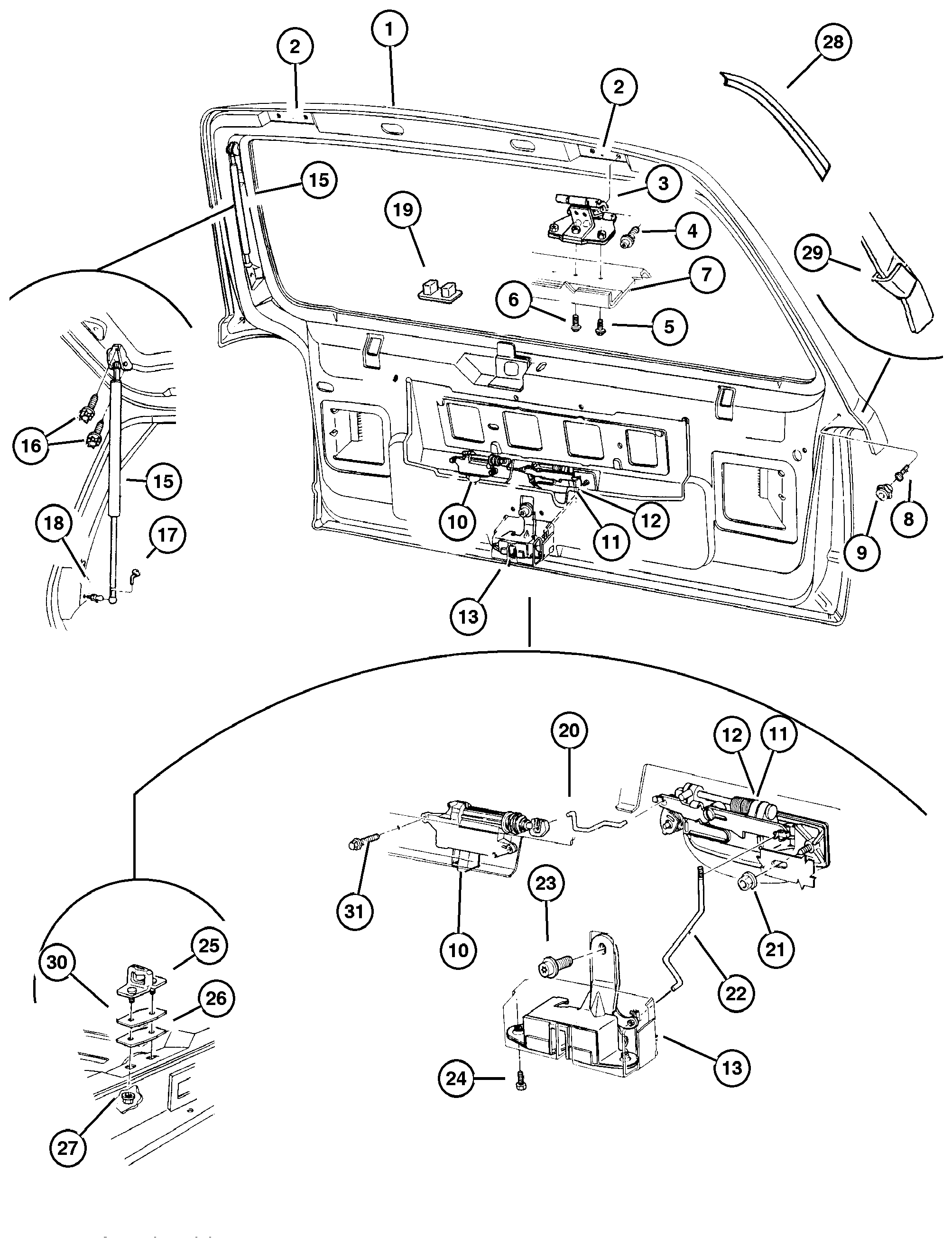 Exploded view: Lift Door, Latch And Hinges