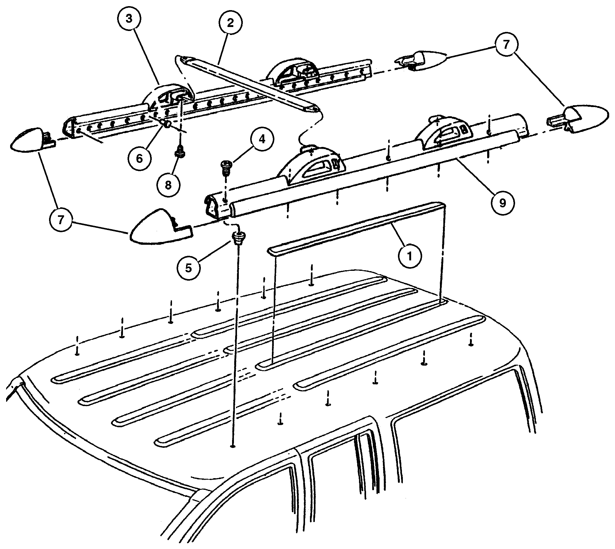 Exploded view: Roof Rack, Laredo, Limited