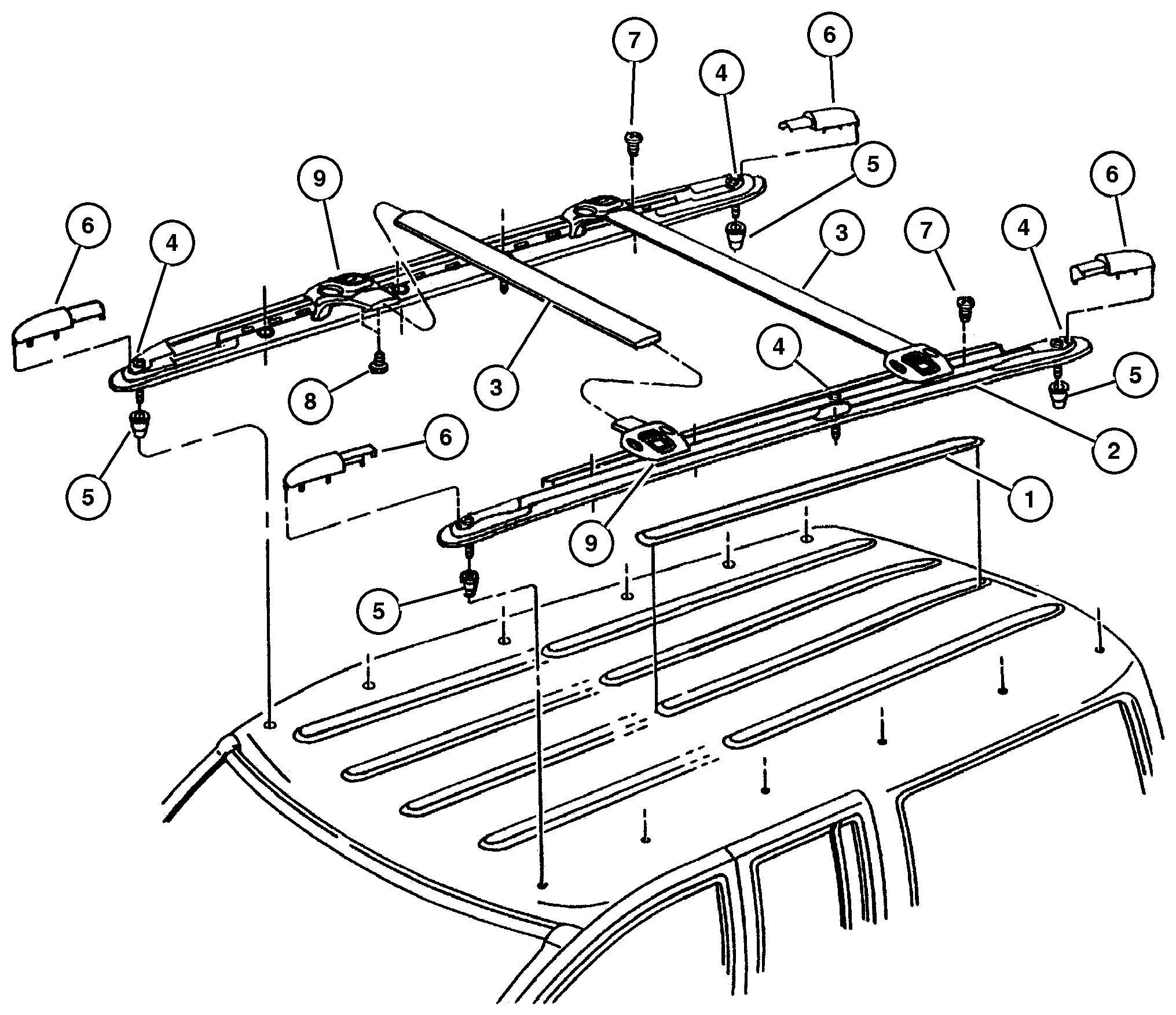 Exploded view: Roof Rack, Limited 5.9 Package