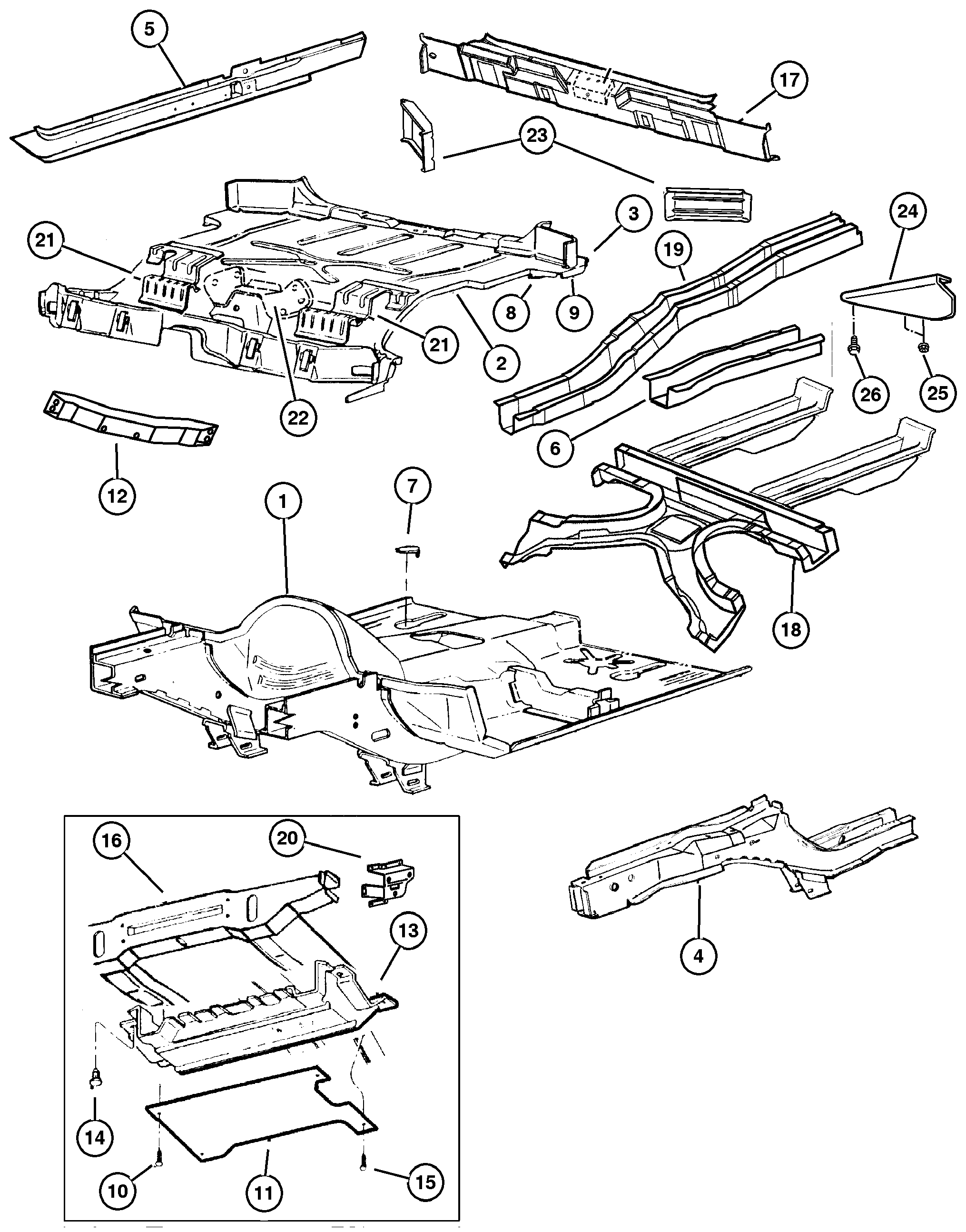 Exploded view: Pans, Floor
