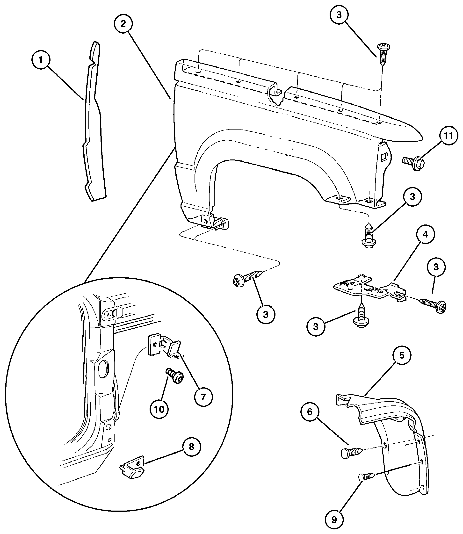 Exploded view: Fenders, Front