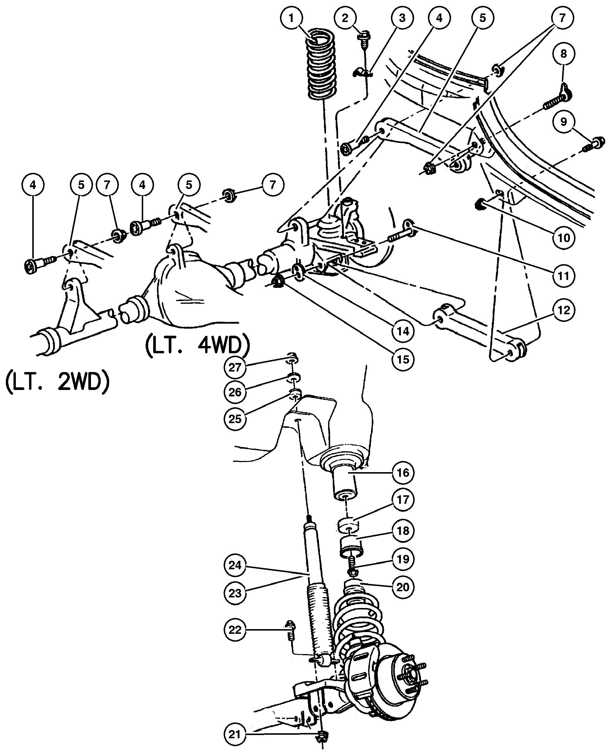 Exploded view: Suspension,Front,Springs,Shocks,Control Arms