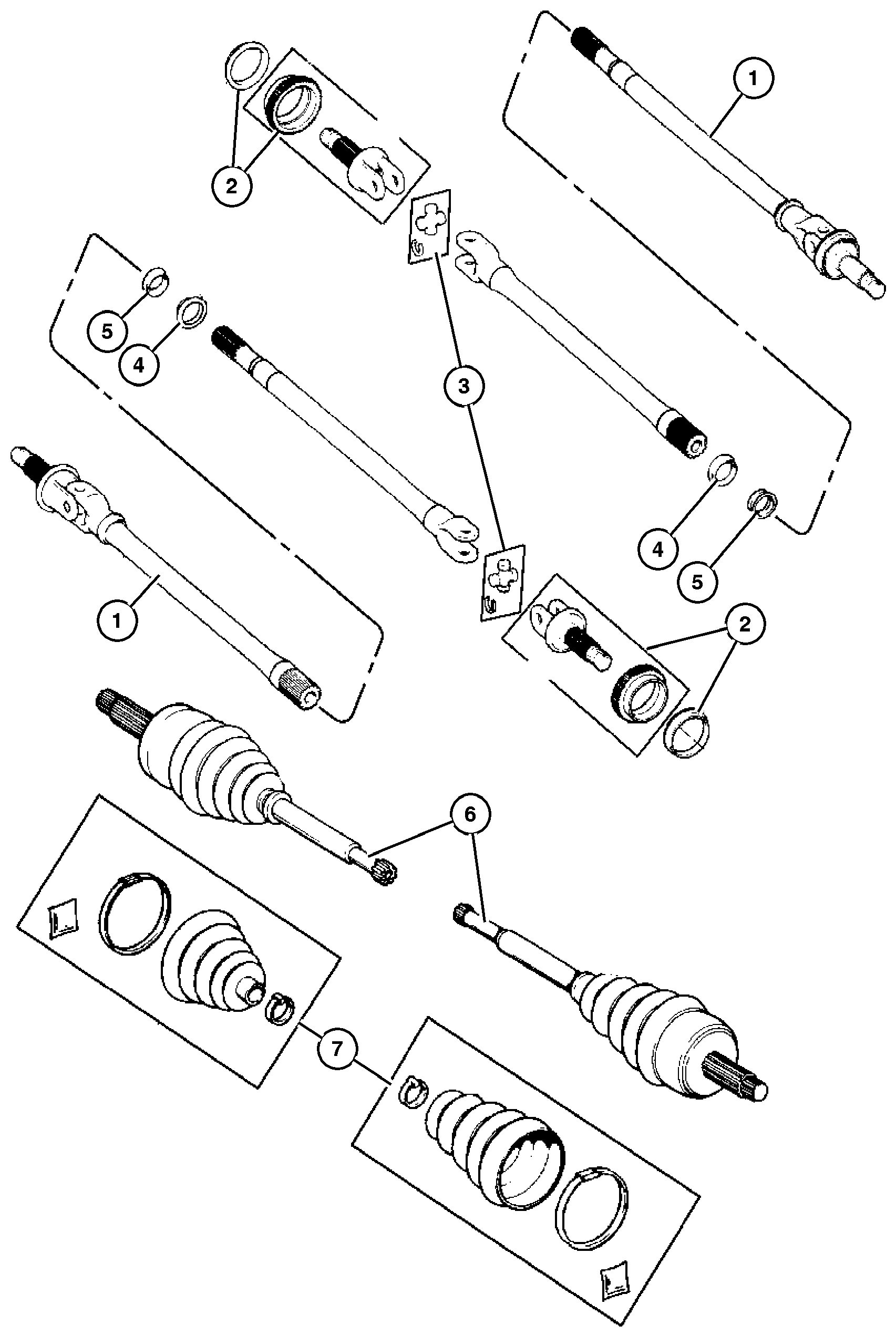 Exploded view: Shafts, Front Axle