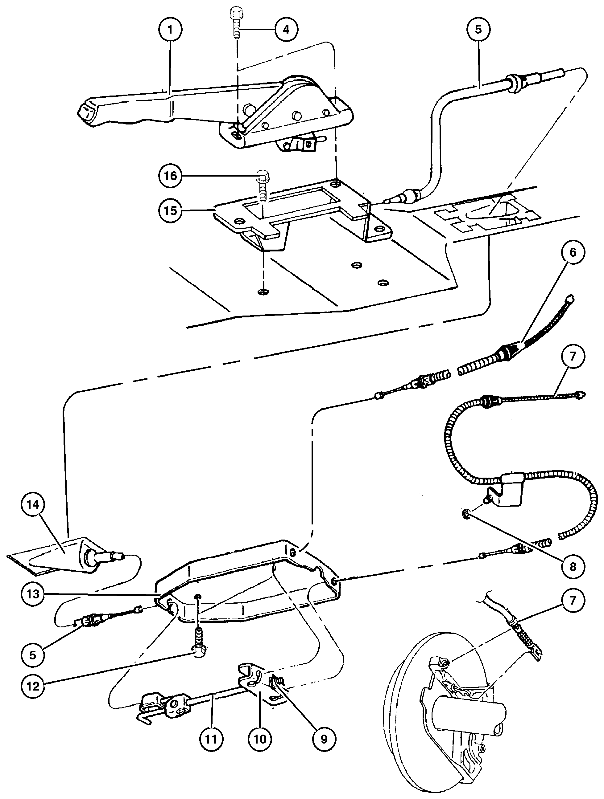 Exploded view: Lever and Cables