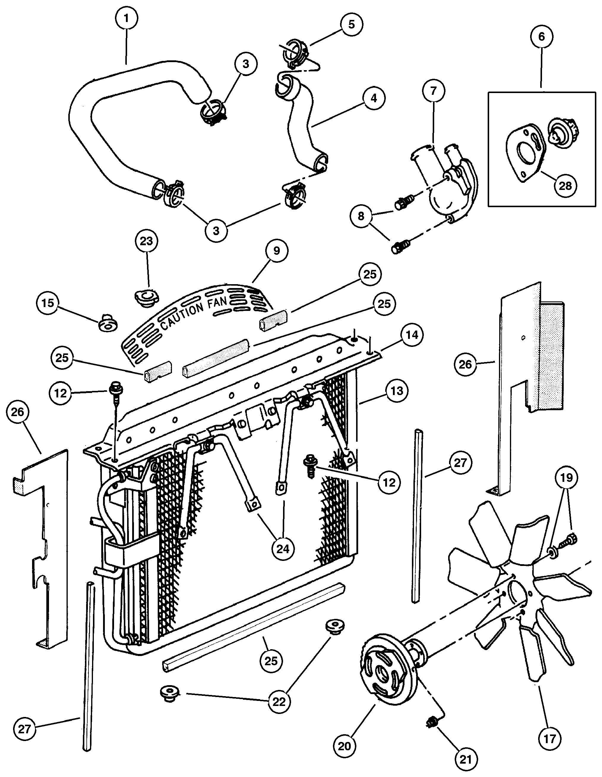 Exploded view: Radiator and Related Parts 4.0L Engine