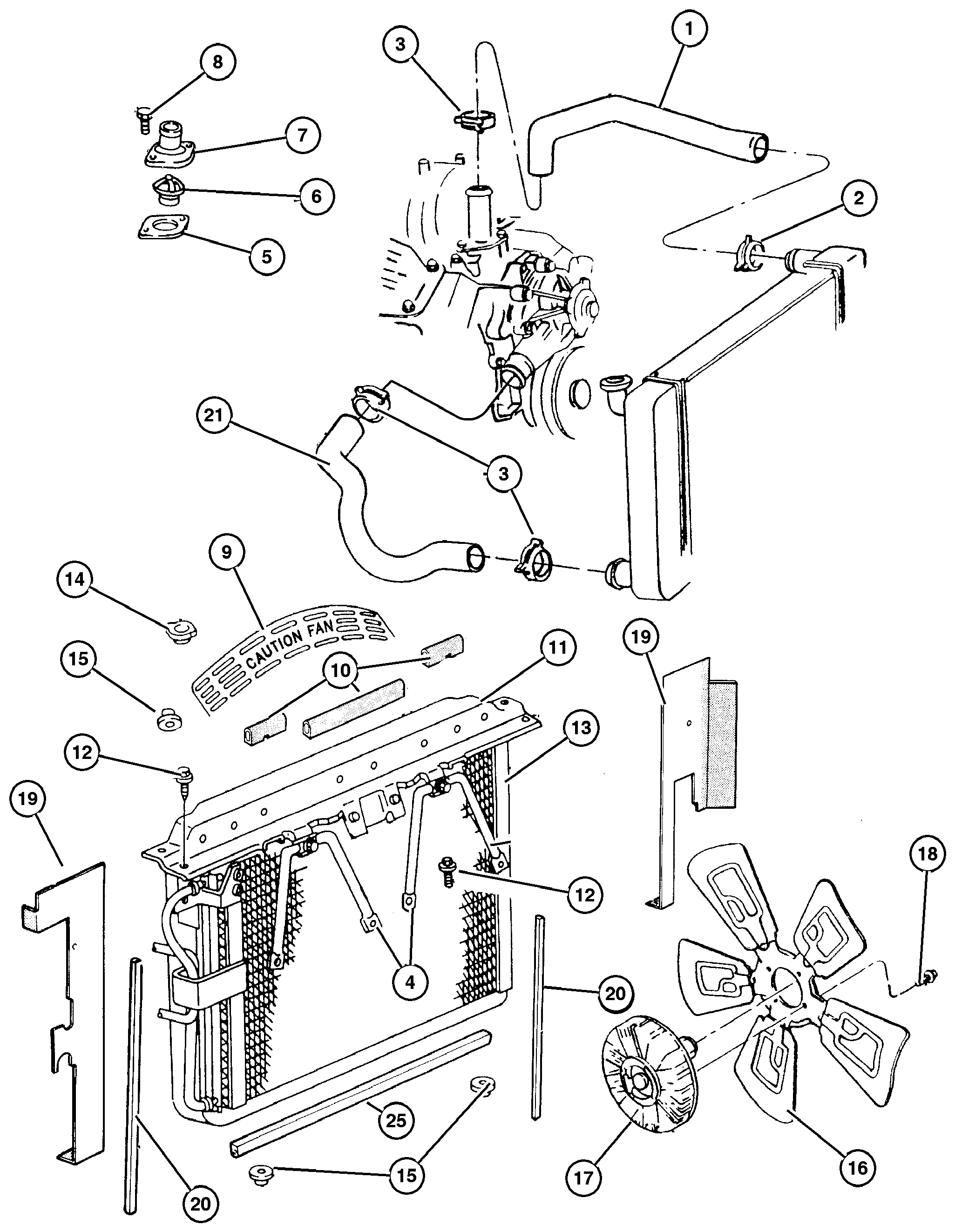 Exploded view: Radiator and Related Parts 5.2L and 5.9L Engine