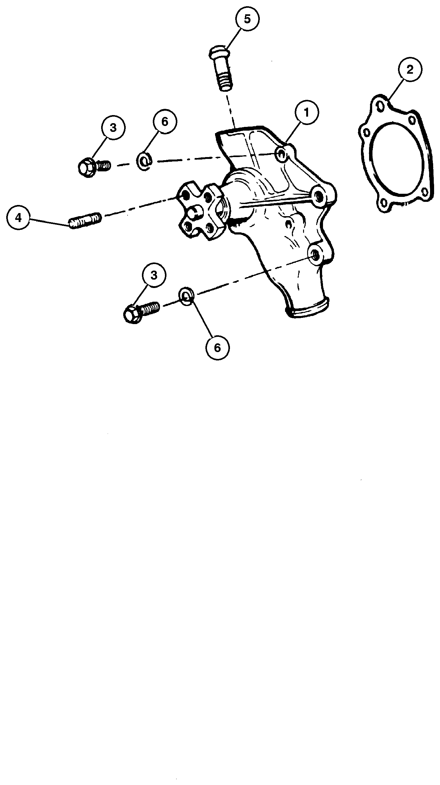 Exploded view: Water Pump and Related Parts 4.0L Engine