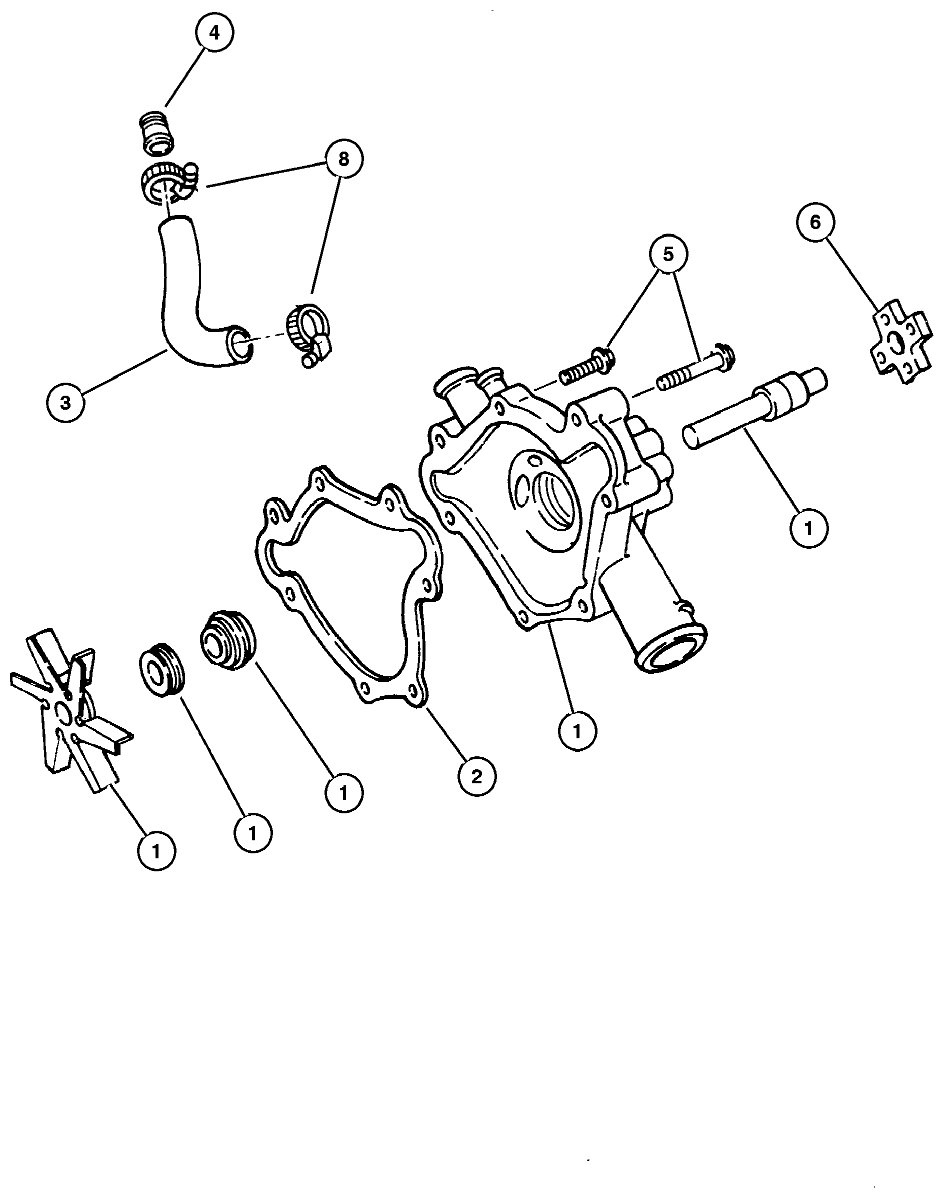 Exploded view: Water Pump and Related Parts 5.2L and 5.9L Engine