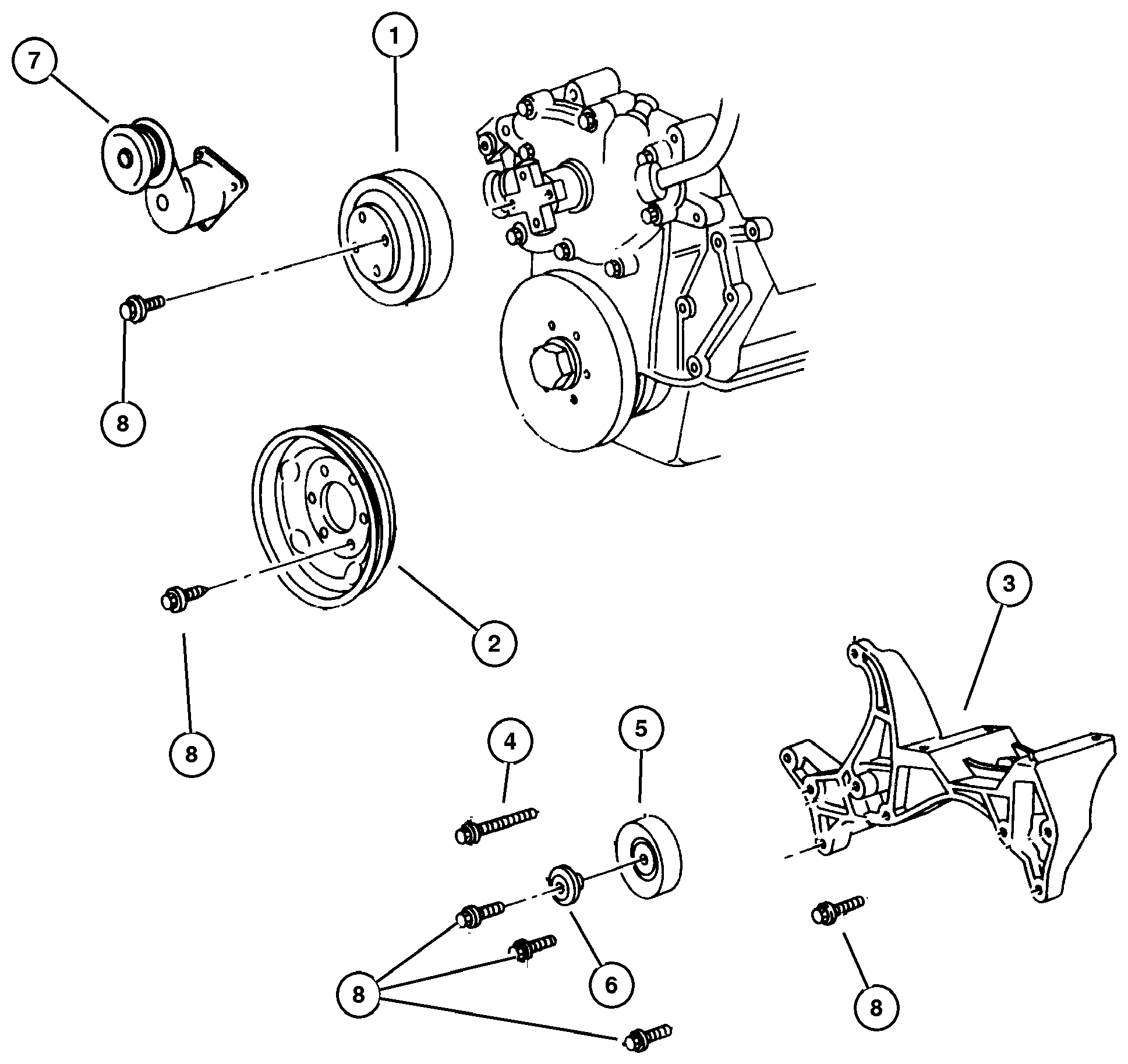 Exploded view: Drive Pulleys 5.2L and 5.9L Engine