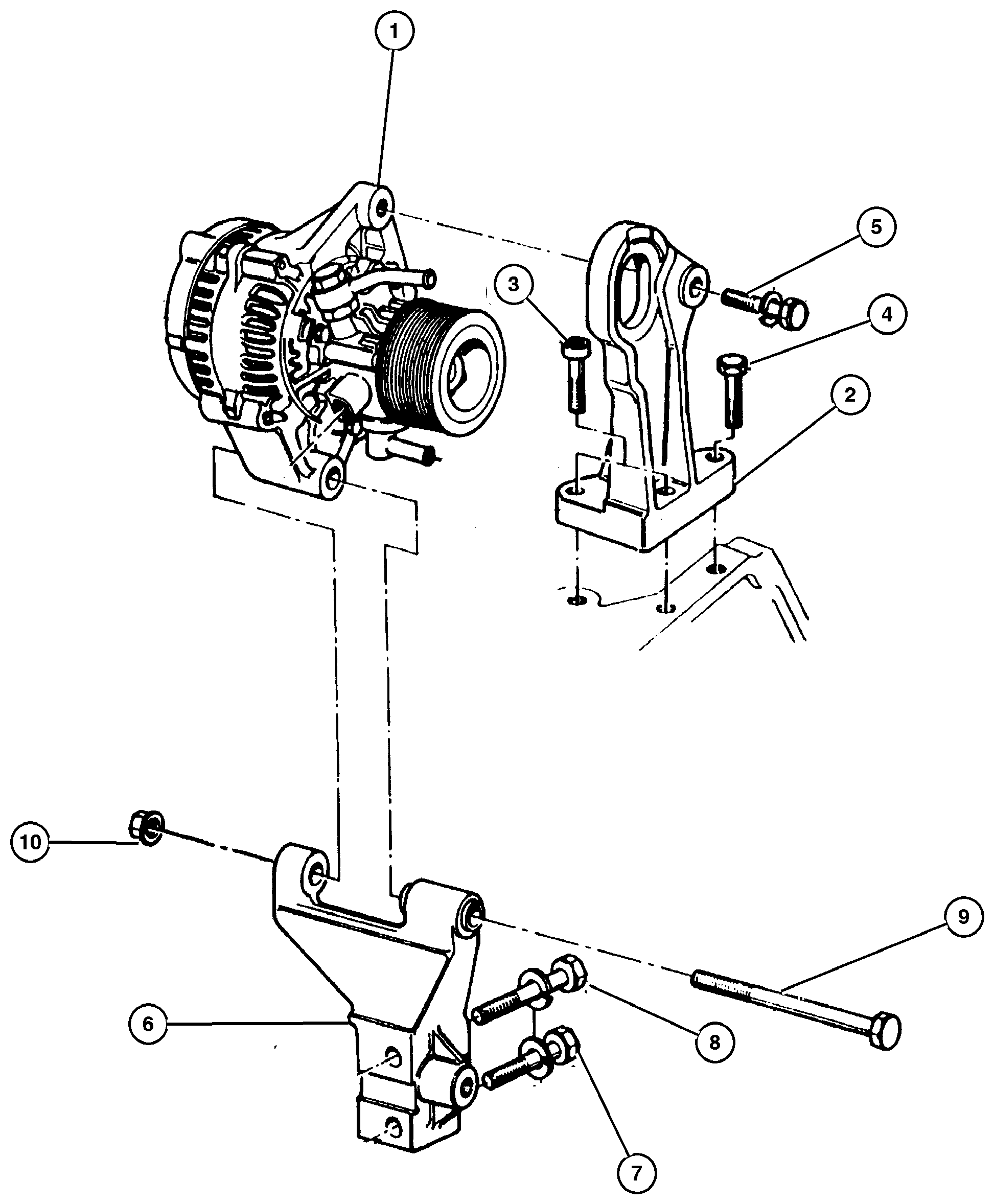 Exploded view: Alternator & Mounting 2.5L Diesel