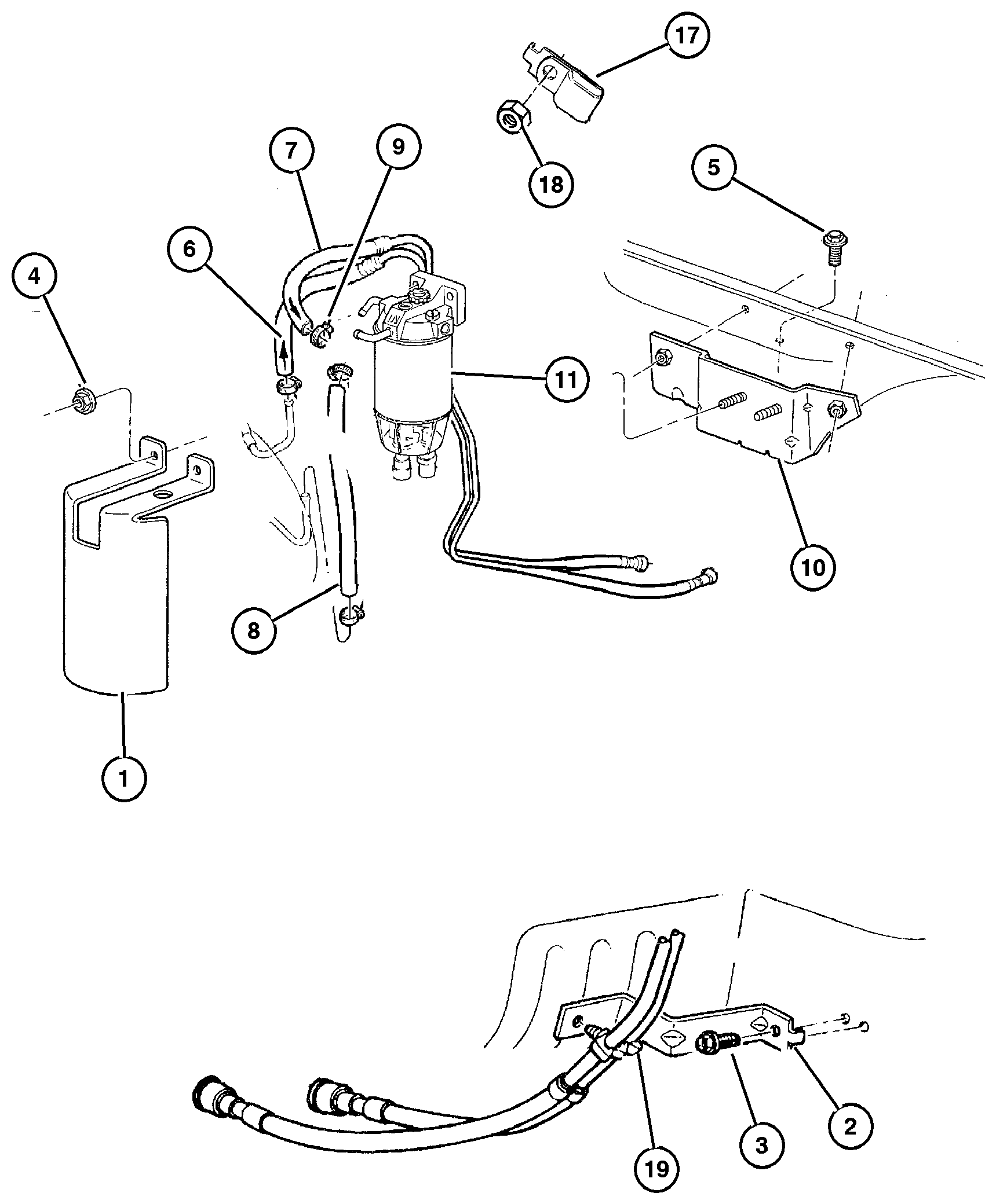 Exploded view: Fuel Lines, Front 2.5L Diesel Engine
