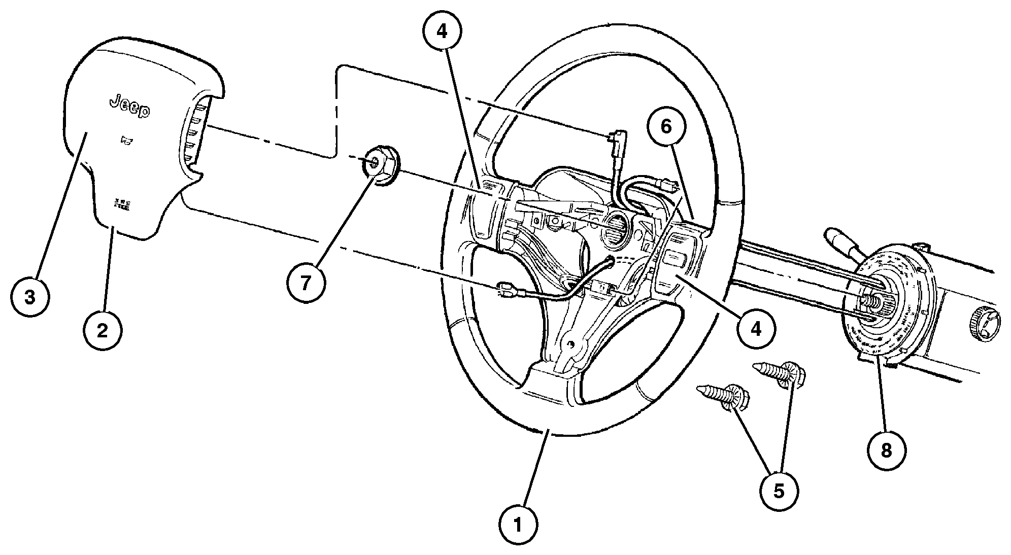 Exploded view: Wheel, Steering