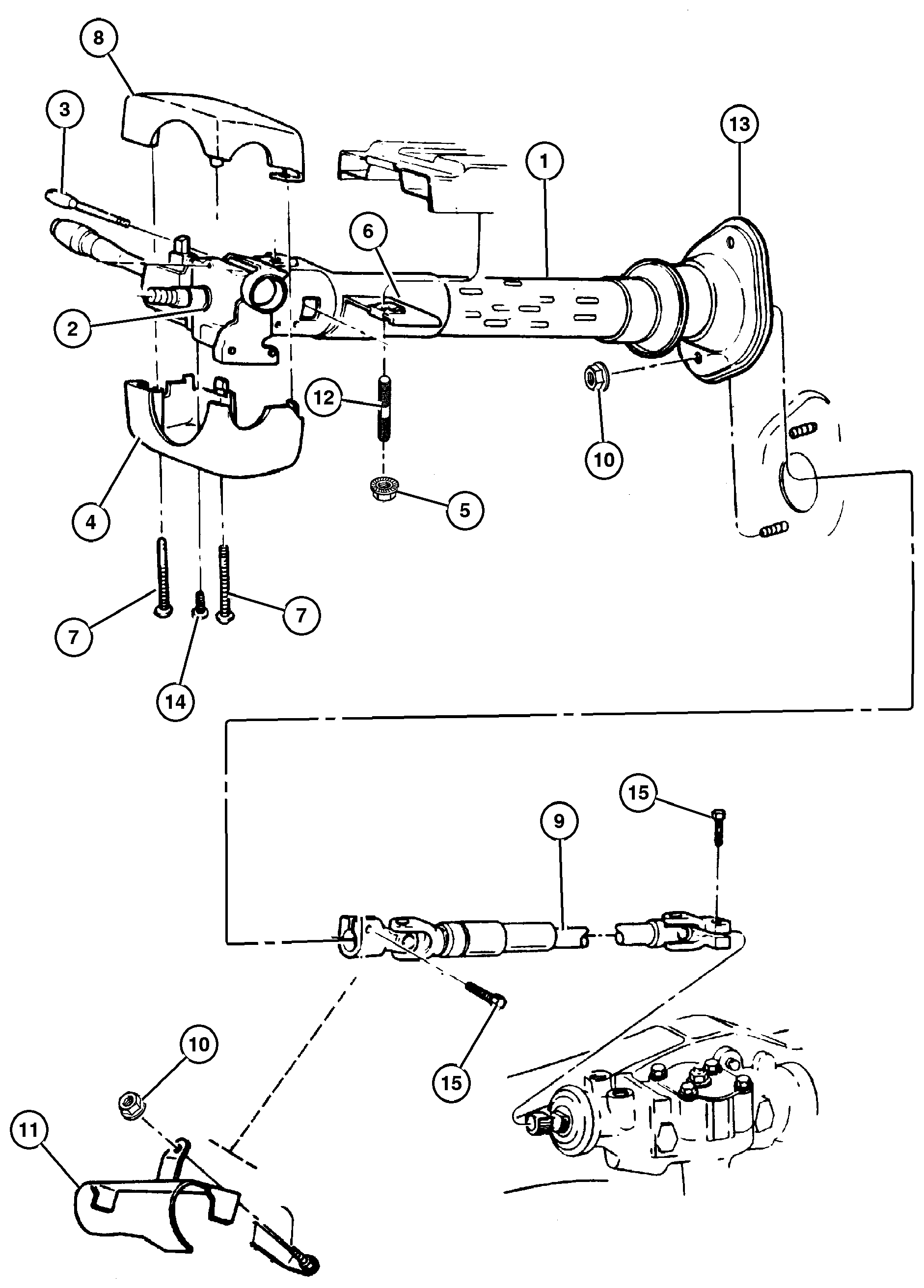 Exploded view: Column, Steering Upper and Lower