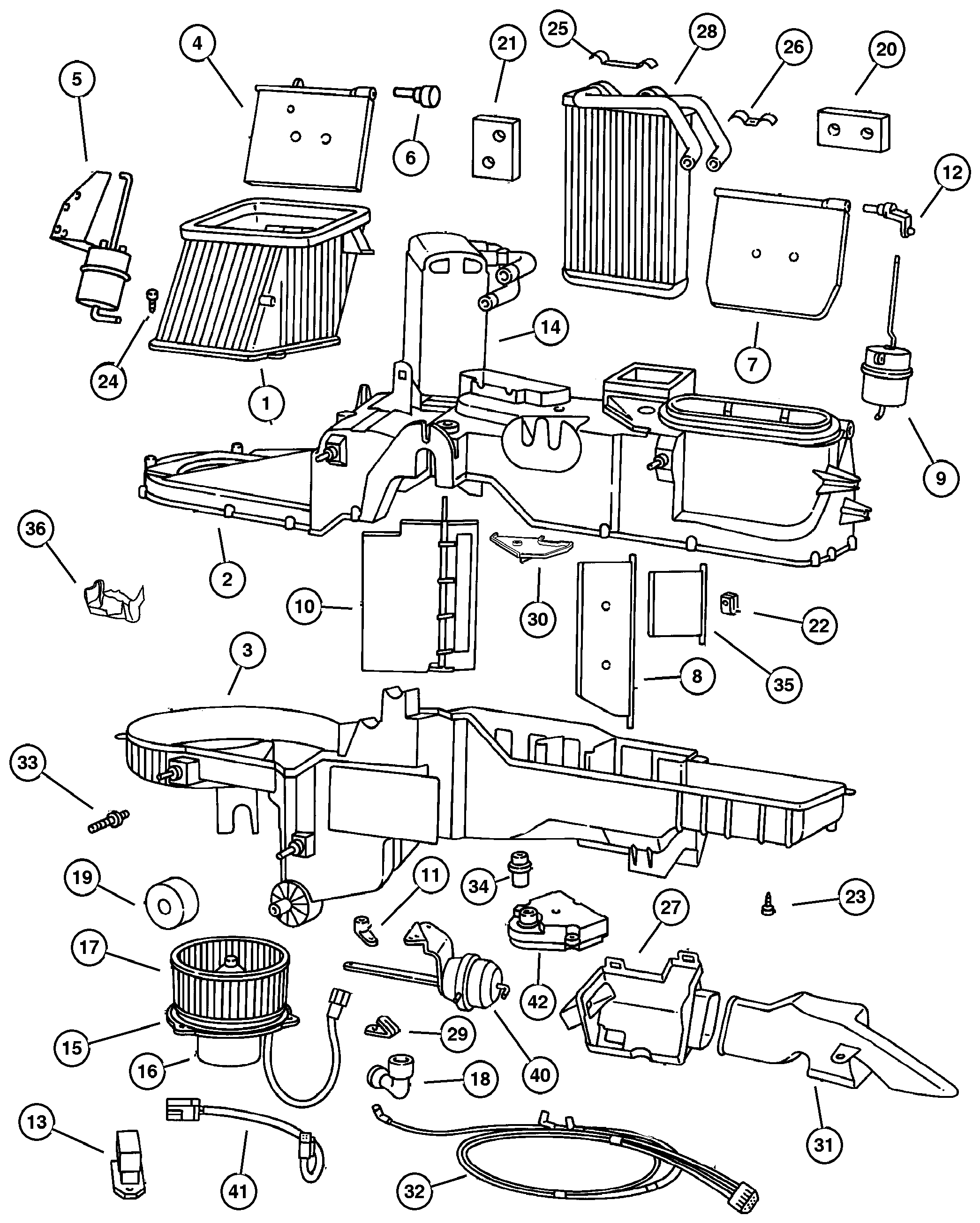 Exploded view: Air Conditioner and Heater Unit