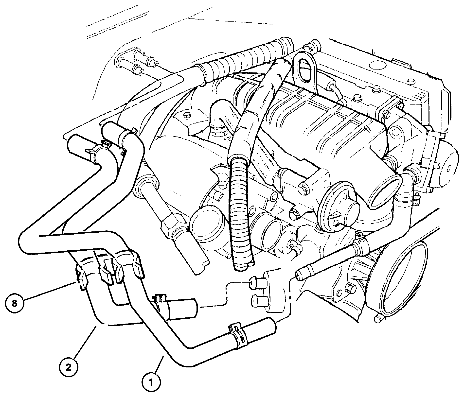 Exploded view: Hoses, Heater 2.5L Diesel Engine