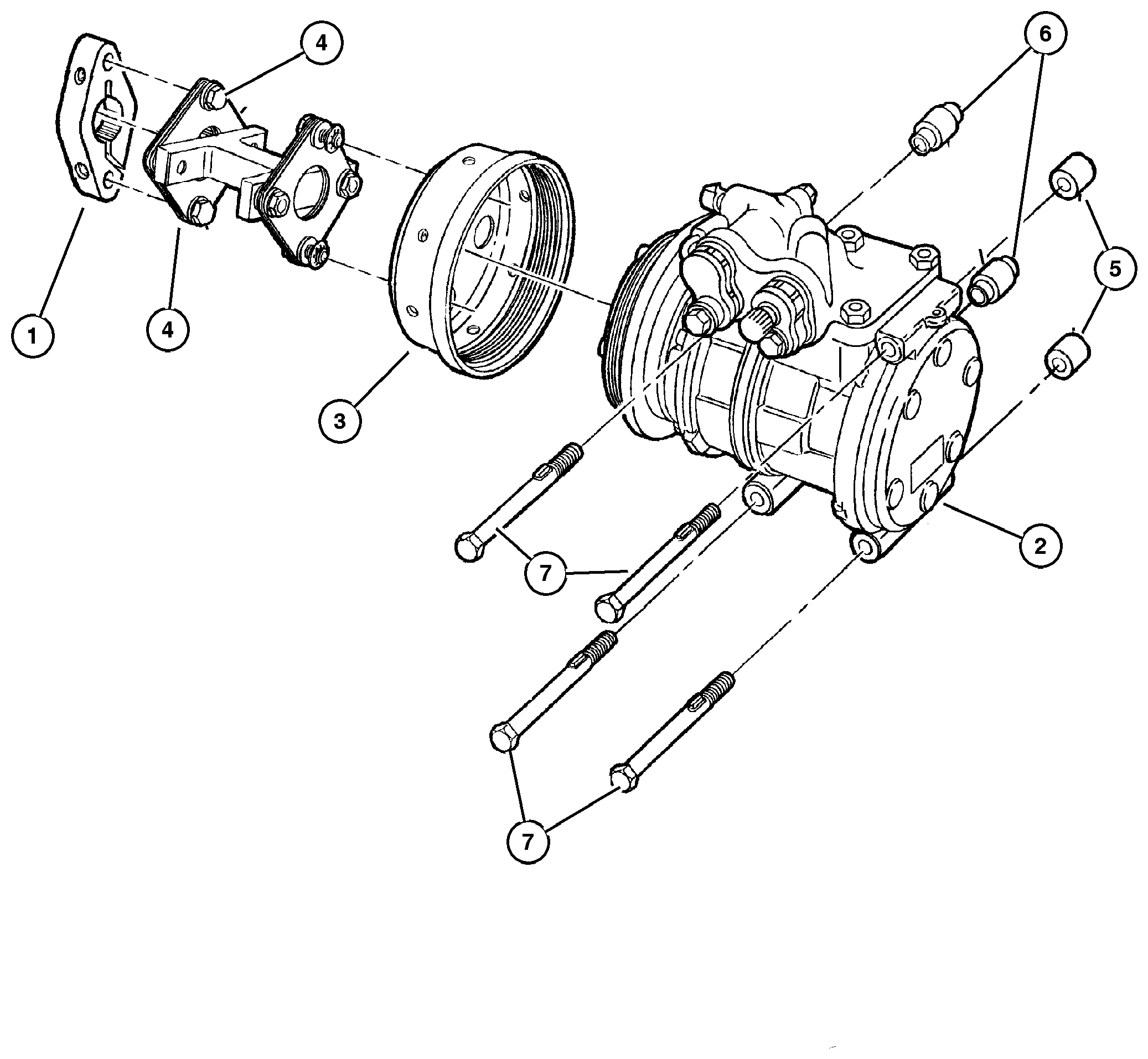 Exploded view: Compressor, Air Conditioning 2.5L Diesel Engine