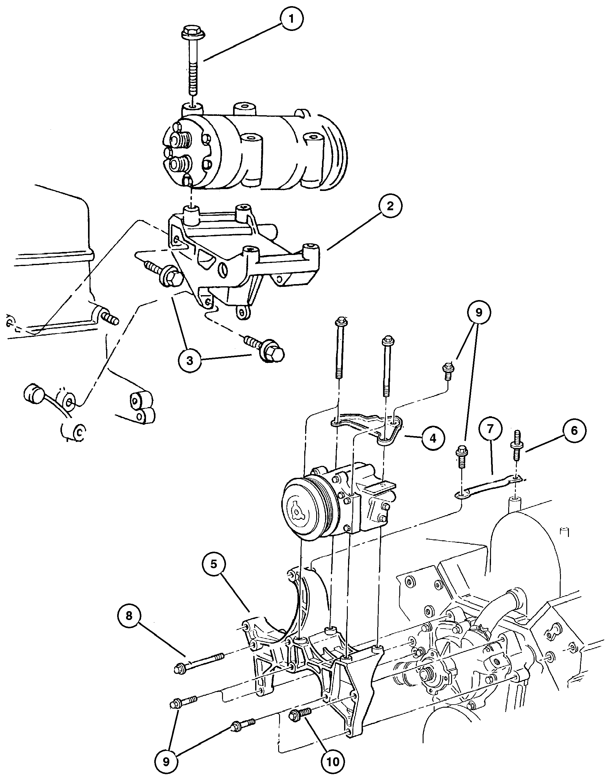 Exploded view: Compressor, Mounting