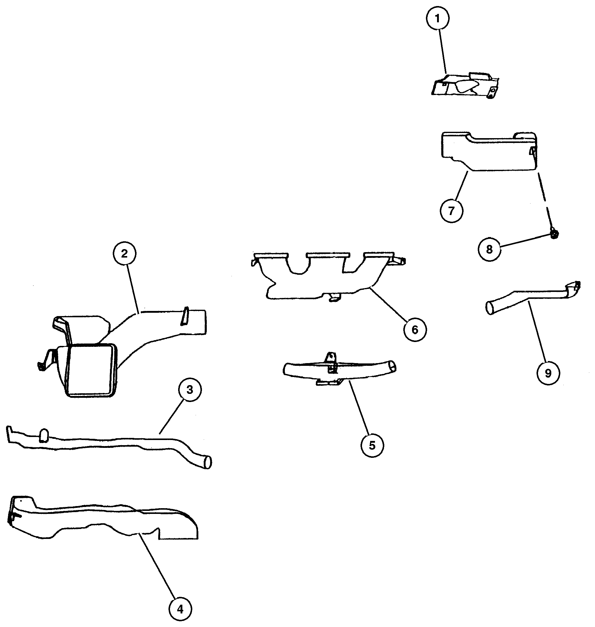 Exploded view: Air Ducts and Outlets Right Hand Drive