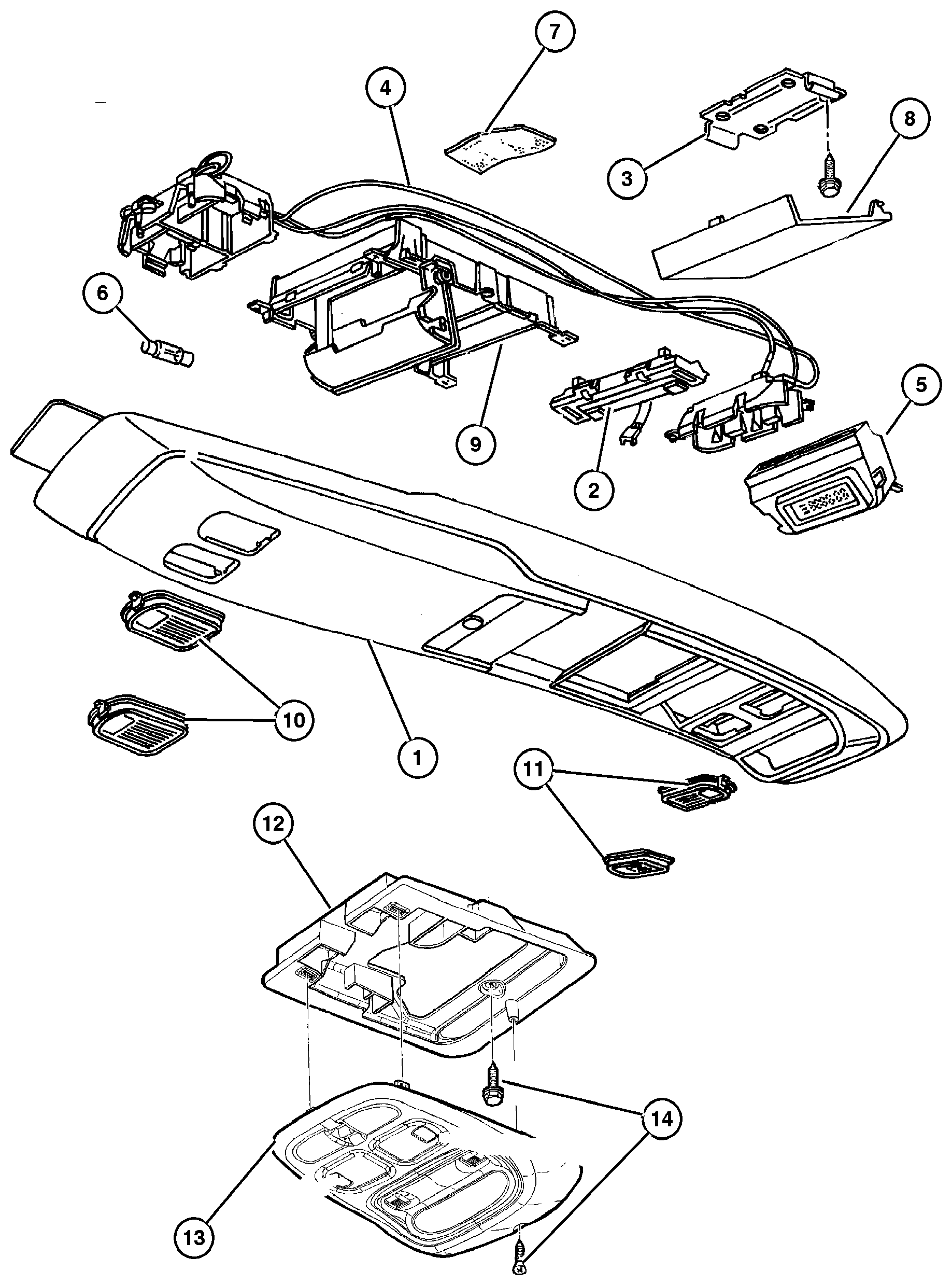 Exploded view: Console, Overhead