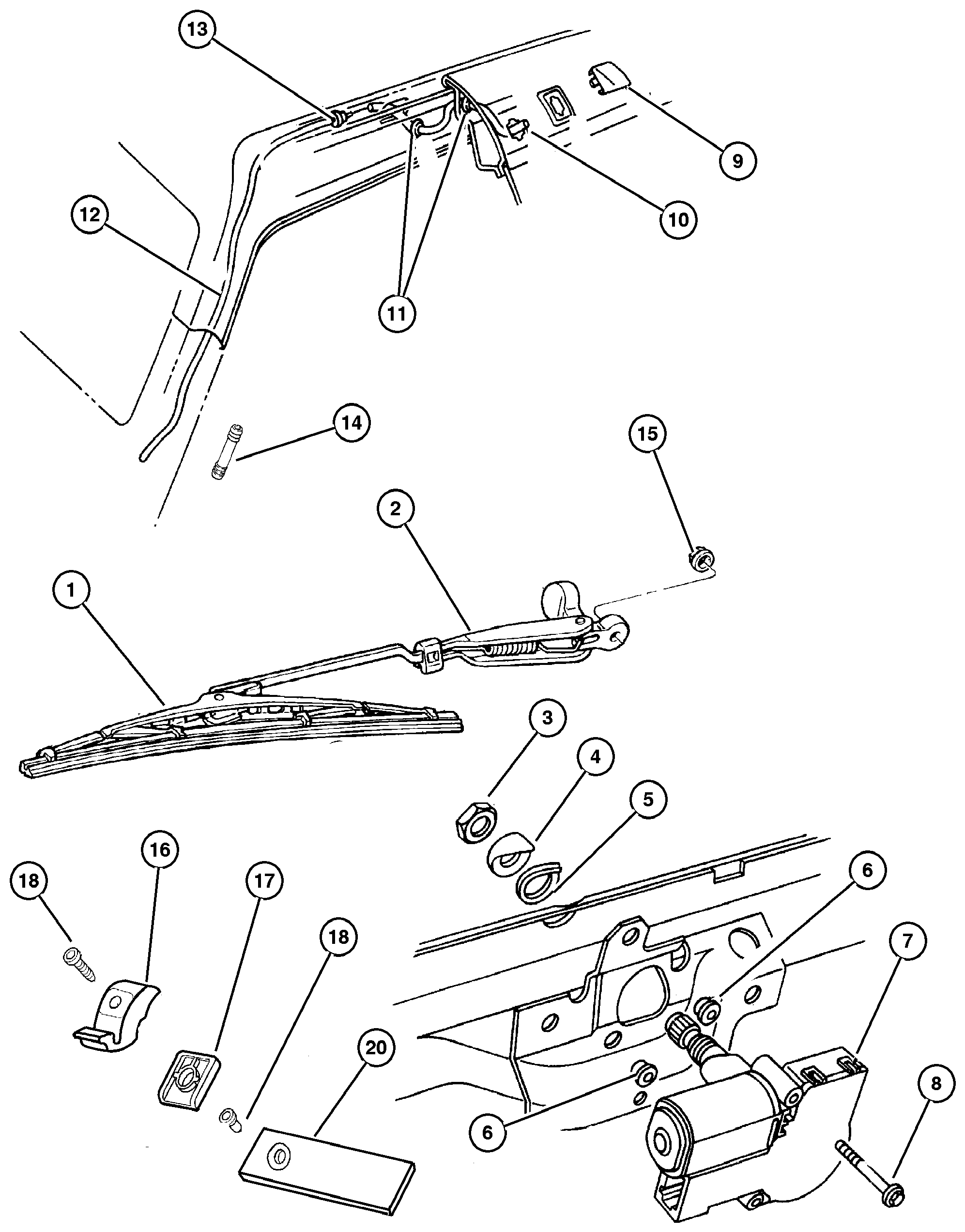 Exploded view: Rear Wiper and Washer