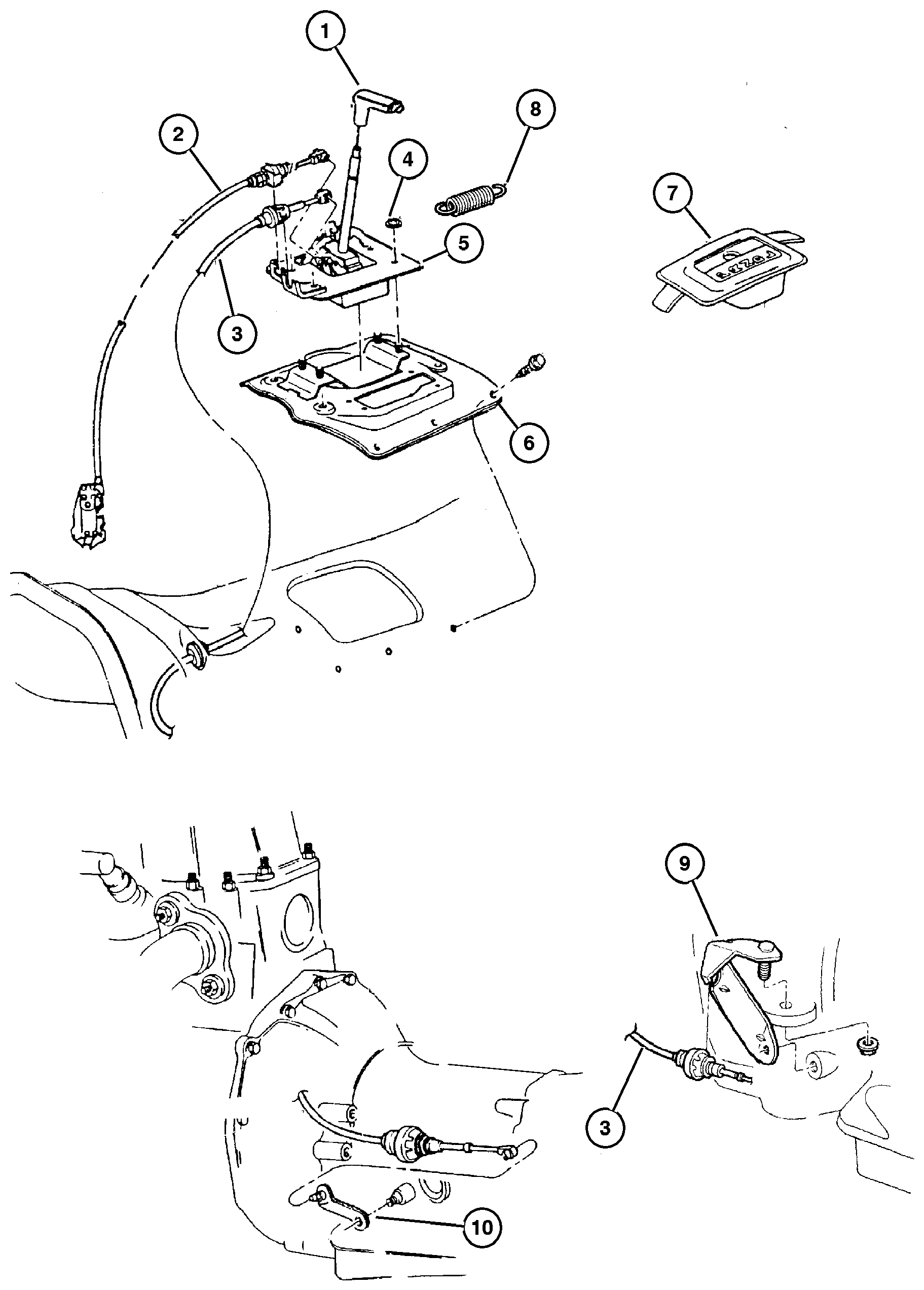 Exploded view: Floor Shift, Controls 42RE