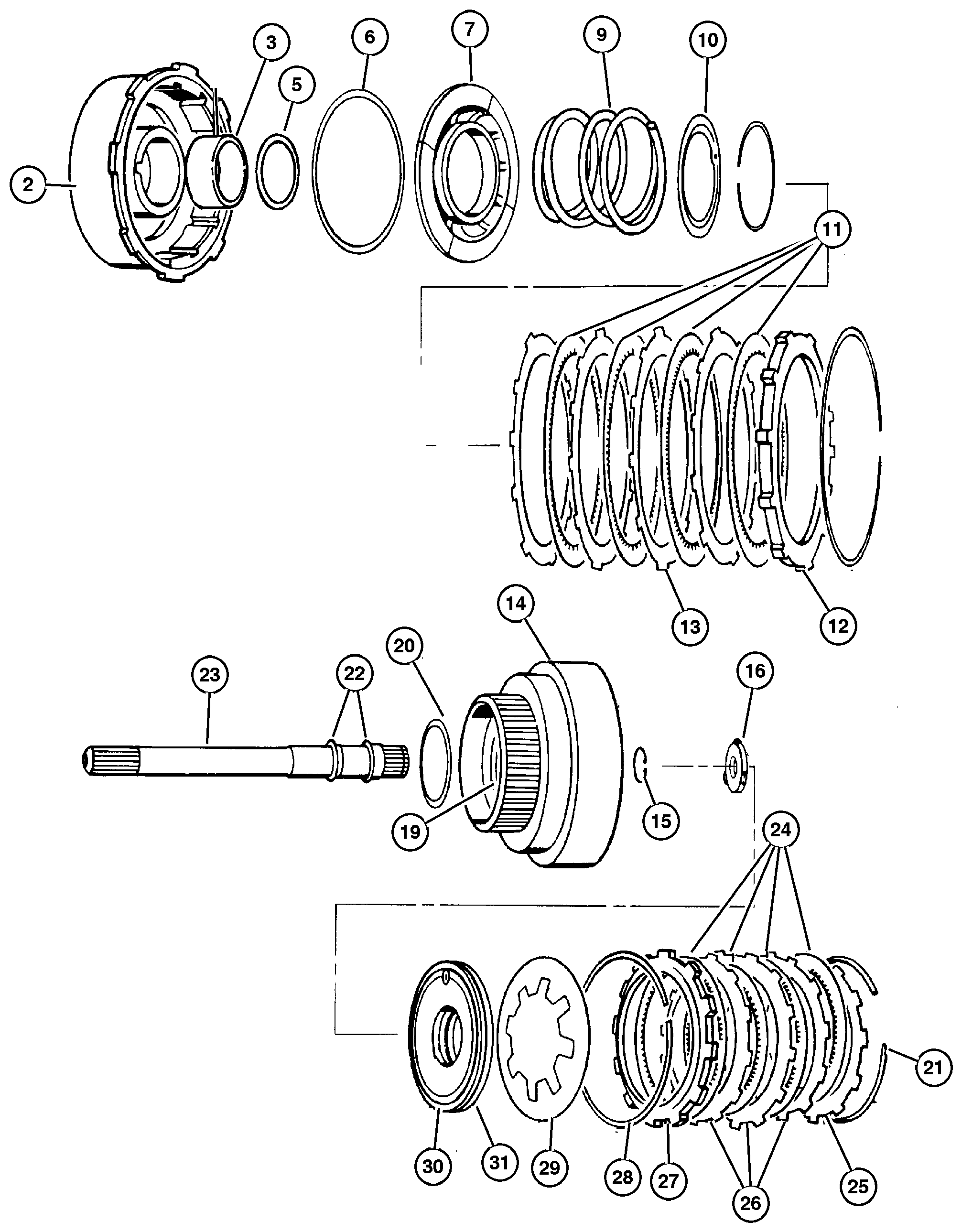 Exploded view: Clutch Front & Rear 42RE